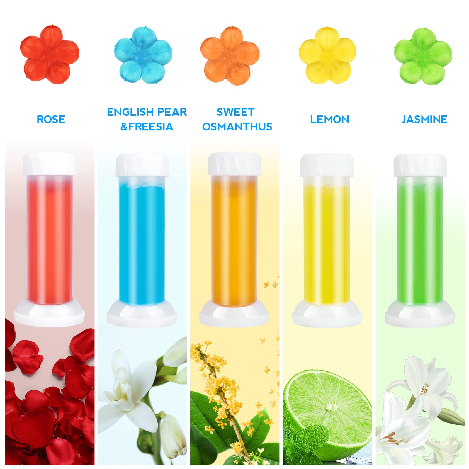 Flower Toilet Gel Stamp - 60 Count Fragrant Toilet Bowl Cleaner with 5 Refreshing Scents | Bathroom Cleaning Supplies for Home, Hotel & Office Use