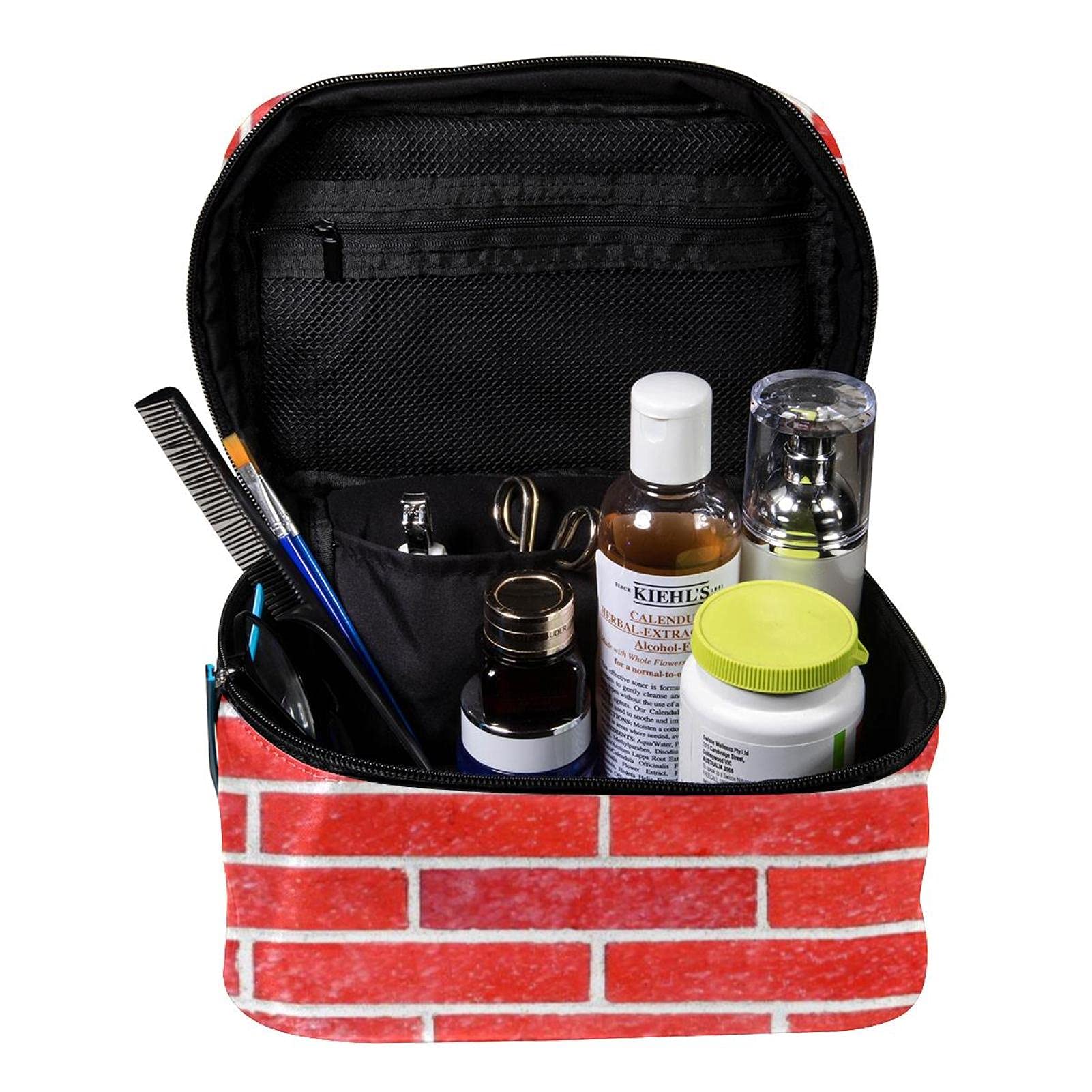Bright Red Brick Wall Pattern Travel Makeup Bag - Large Cosmetic Organizer with Zipper for Women & Girls | Perfect for Vacation, Gym & Daily Essentials Storage