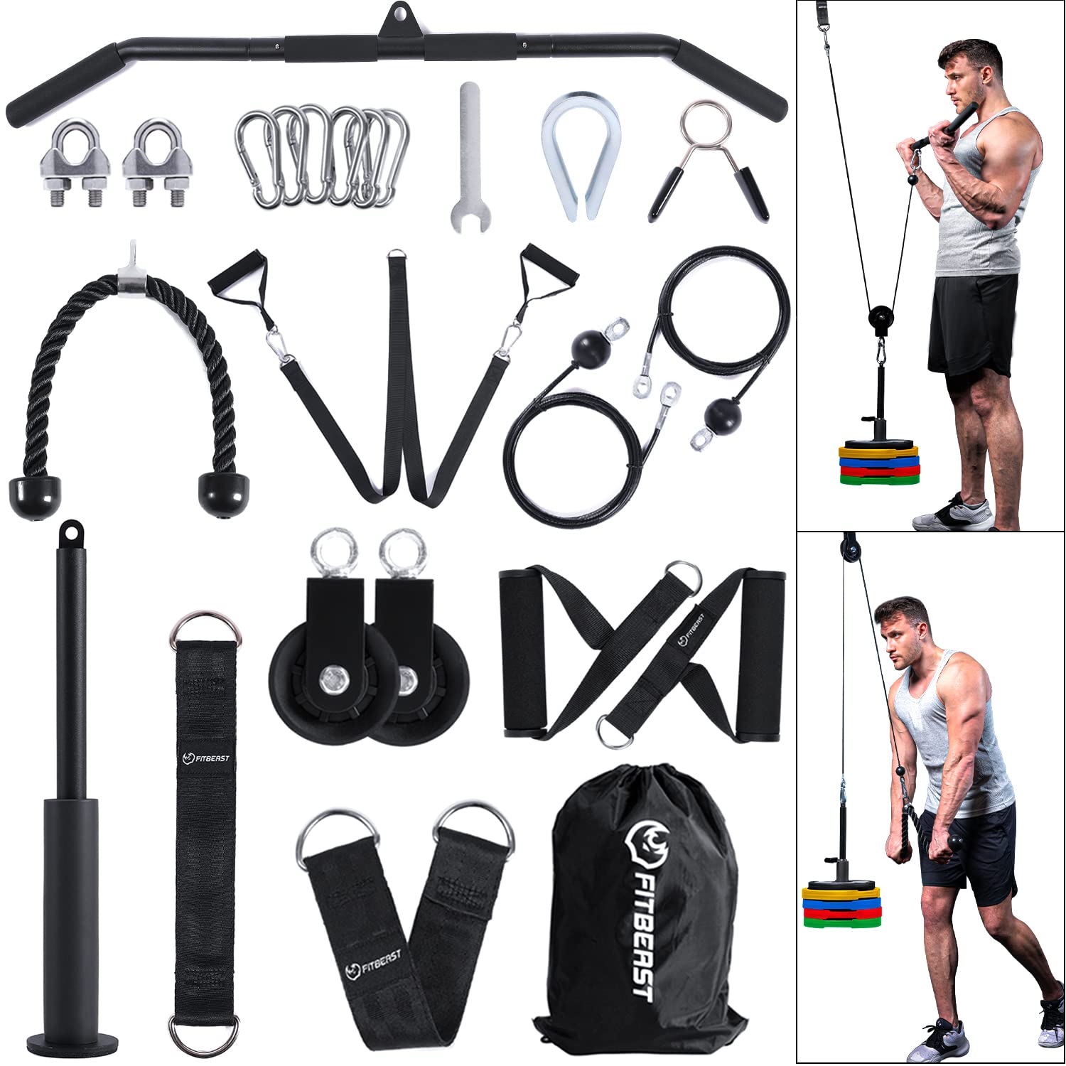 FitBeast Gym Cable Pulley System for LAT Pulldown & Biceps Curl - Home Gym Equipment for Strength Training, Shoulder & Forearm Workouts | Perfect for Home Fitness & Full-Body Training