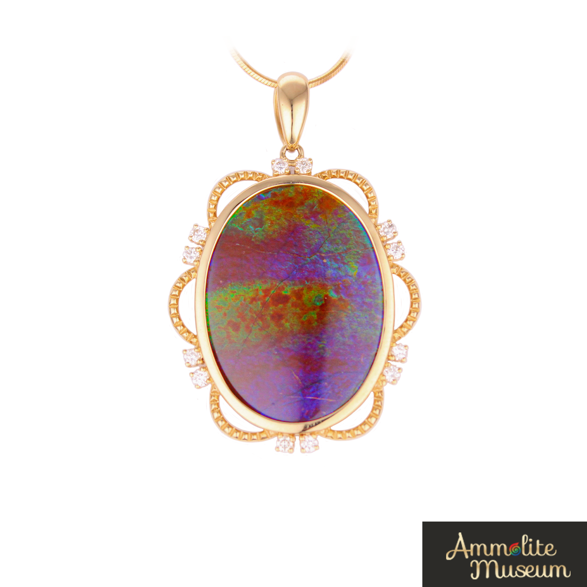 14K Gold Ammolite Pendant with Diamond Accents - Elegant Oval Gemstone Jewelry for Women, Perfect for Gifts, Parties & Special Occasions