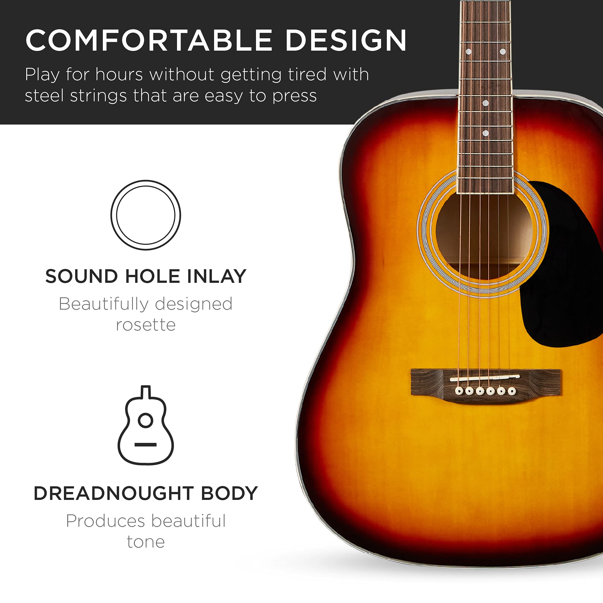 Best Choice Products 41-Inch Full-Size Beginner Acoustic Guitar Starter Set with Gig Bag, Strap, Capo, Strings & Picks - Sunburst Finish | Perfect for Beginners, Practice, Performances & Gifts