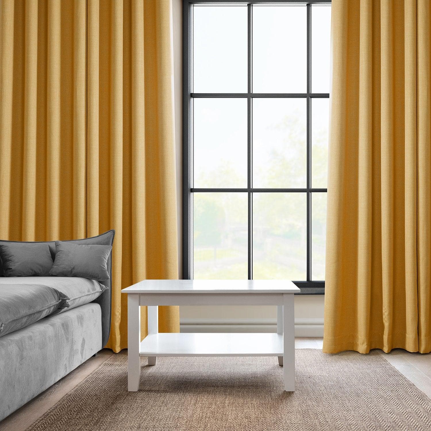 Premium Dandelion Gold Grommet Textured Faux Linen Blackout Curtains - Thermal Insulated Window Drapes for Bedroom, Living Room & Home Theater