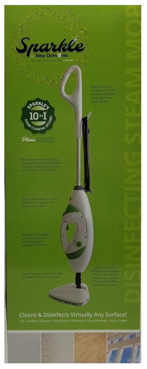 Sparkle 10-in-1 Multi-Surface Steam Mop with 10 Accessories - Powerful Disinfecting & Deep Cleaning for Hardwood Floors, Tile, Carpet (Ideal for Homes, Pets, Allergies)