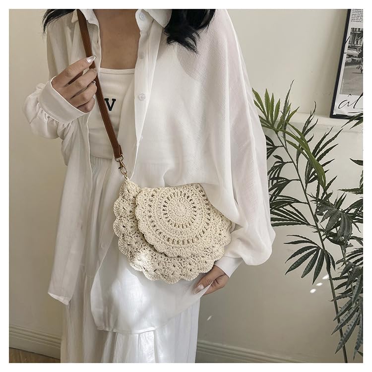 KARRESLY Women's Crossbody Cotton Woven Beach Bag - Summer Straw Clutch Purse & Small Hobo Handbag for Casual Outings, Travel & Shopping