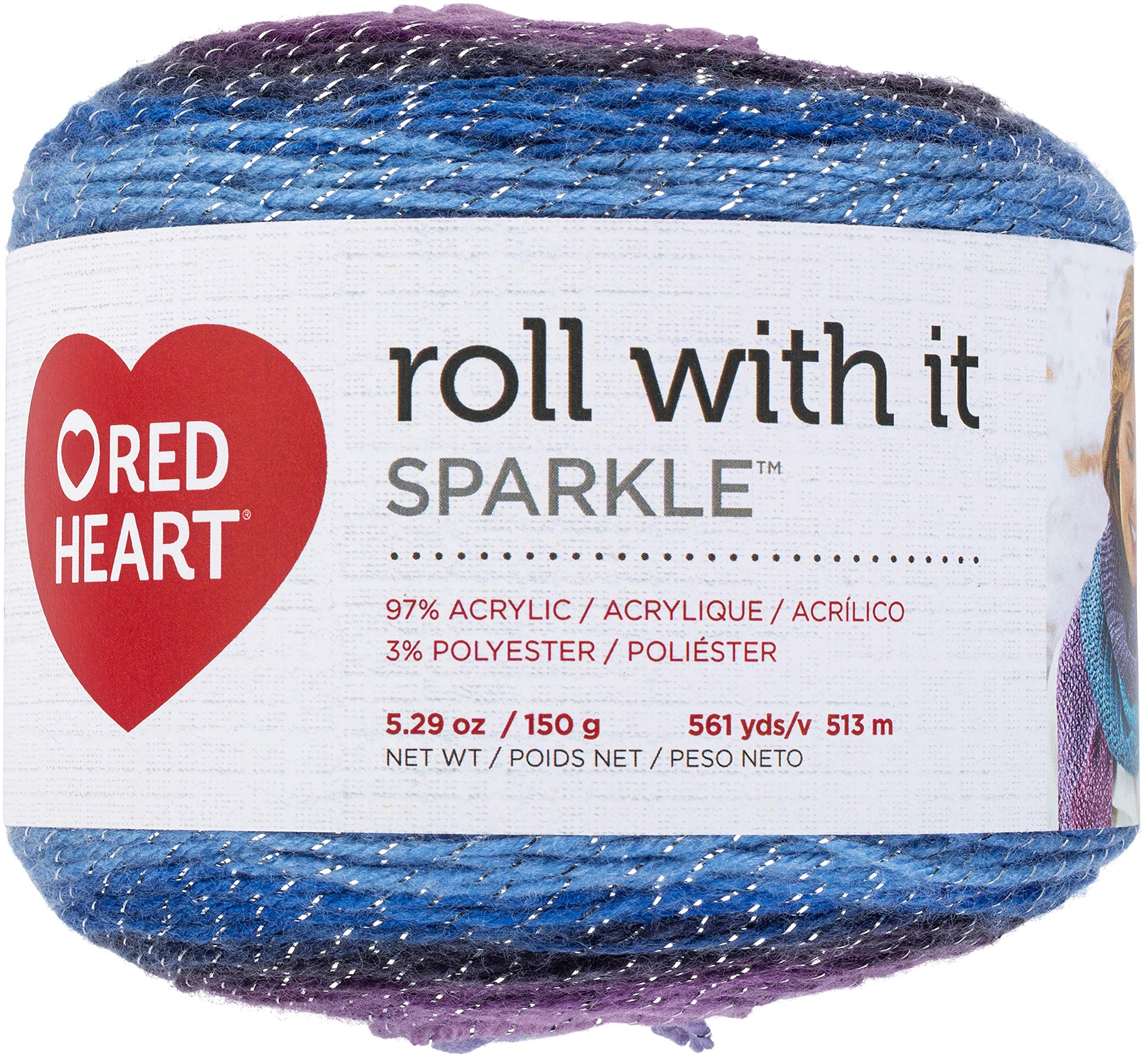 Red Heart Roll with It Sparkle Yarn - Amethyst | Glitter Yarn for Knitting & Crochet | Perfect for Scarves, Hats & DIY Crafts