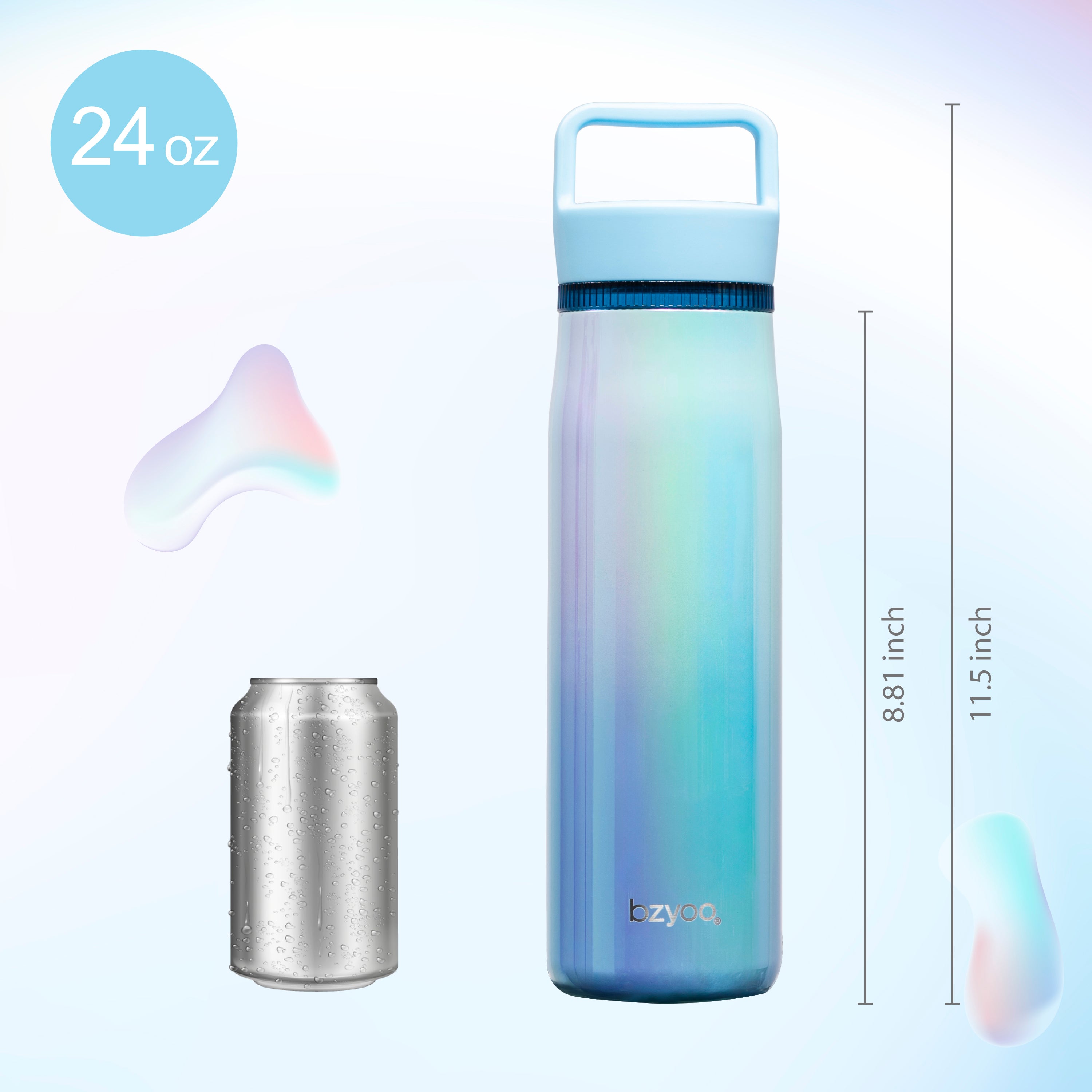 24oz Insulated Stainless Steel Water Bottle with Leakproof Clear Chug Lid - Aurora Iridescent Blue - Perfect for Gym, Hiking & Outdoor Activities