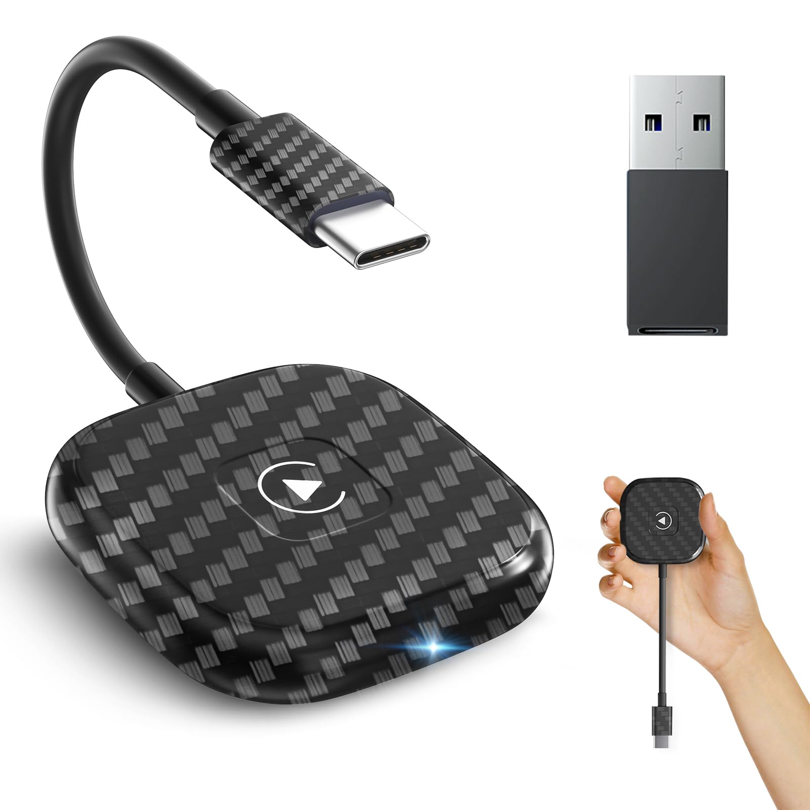 2023 Upgraded HEI LIANG Wireless CarPlay Adapter - Convert Wired to Wireless CarPlay, Plug & Play for Factory Wired Cars (2016+ Models), Fast Connection for iPhone iOS 10+ (Carbon Fiber) - Perfect for Commuting, Road Trips & Hands-Free Driving