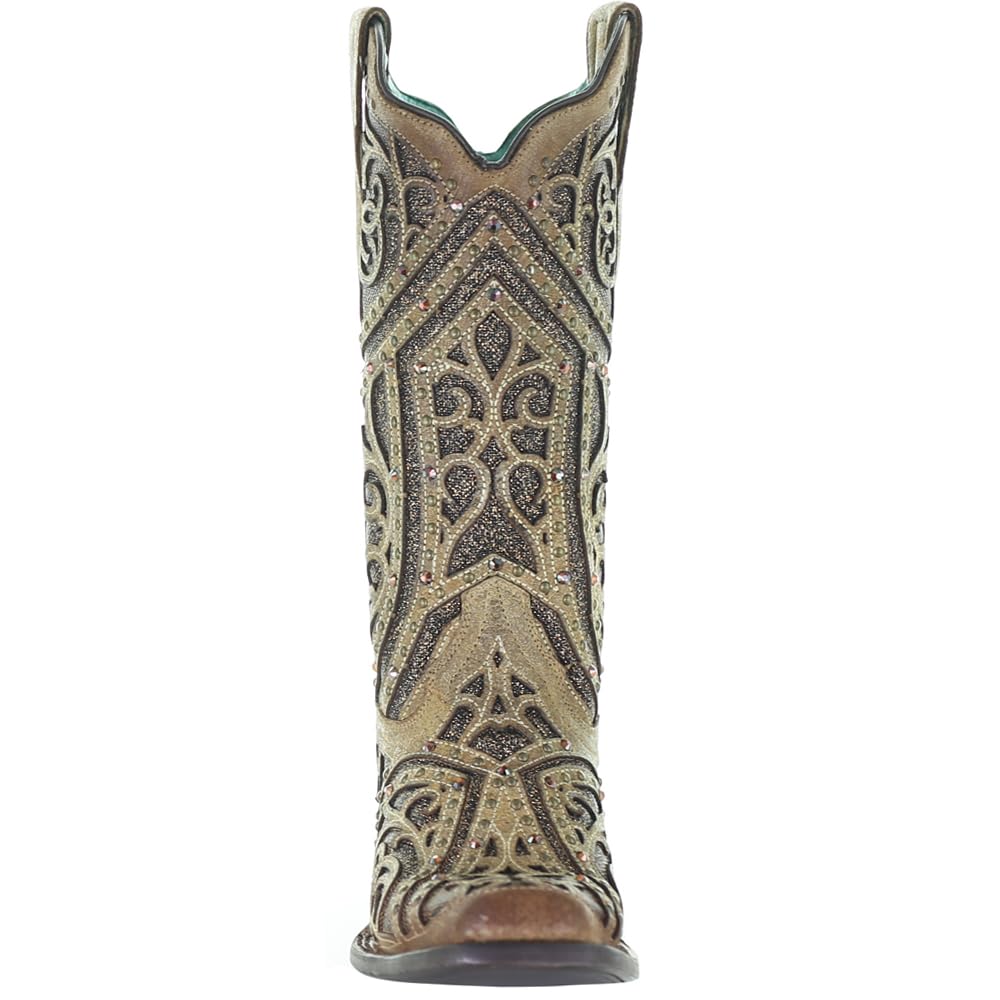 Women's Corral Glitter Tooled Inlay Square Toe Mid Calf Boots - 1-2