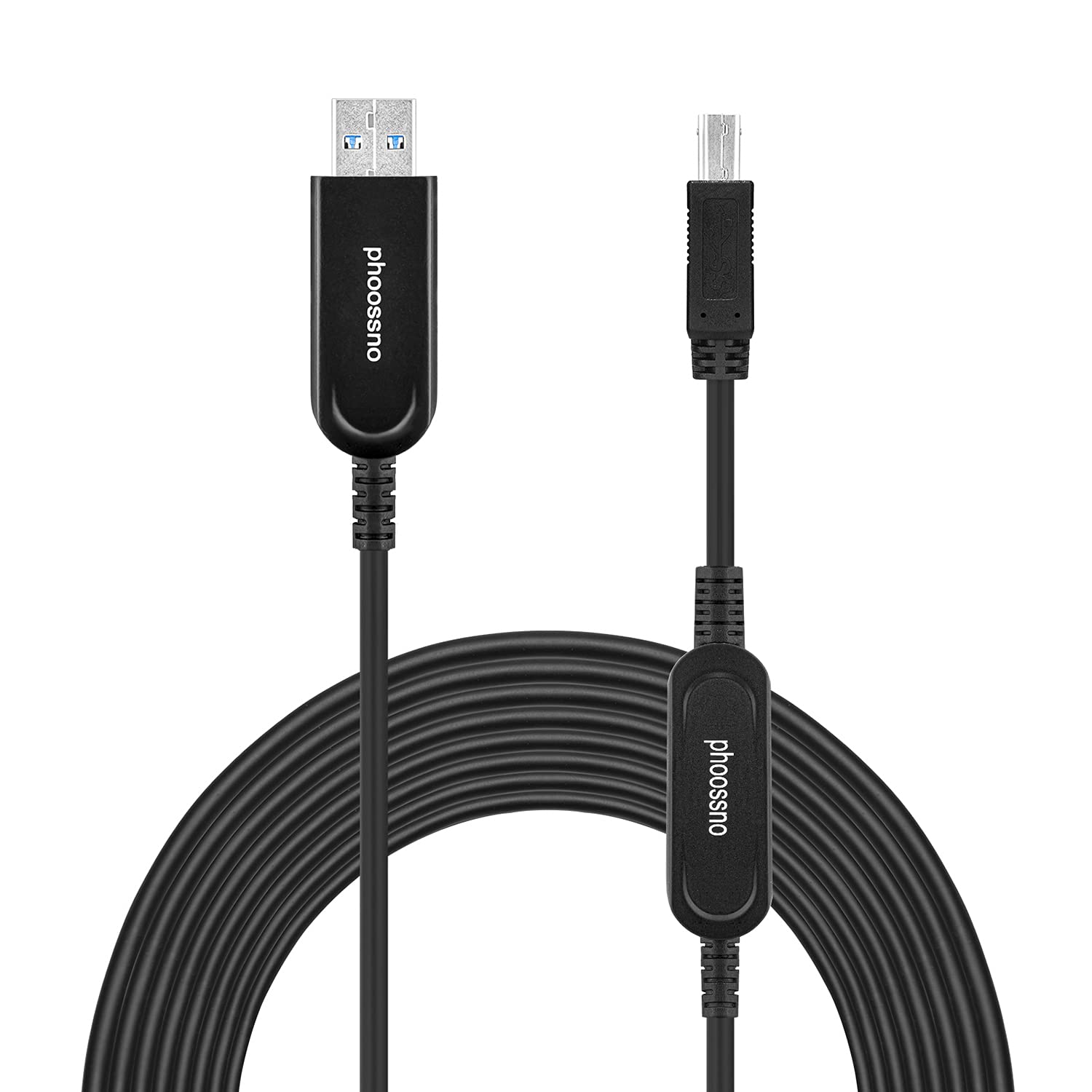 Phoossno Active Optical USB 3.0 A to B Extension Cable 10Gbps 33ft/10m - High-Speed Backward Compatible with USB 2.1/1.1 - Perfect for Cameras, Printers, Scanners, Game Controllers & Conference Room Setups