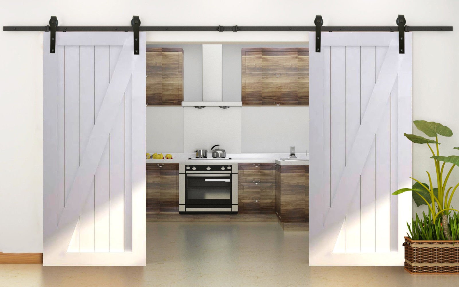TMS® 10FT Country Antique Dark Coffee Steel Sliding Barn Door Hardware Track Set - Rustic Farmhouse Style for Interior & Exterior Doors, Perfect for Bedrooms, Closets, and Patio Entrances