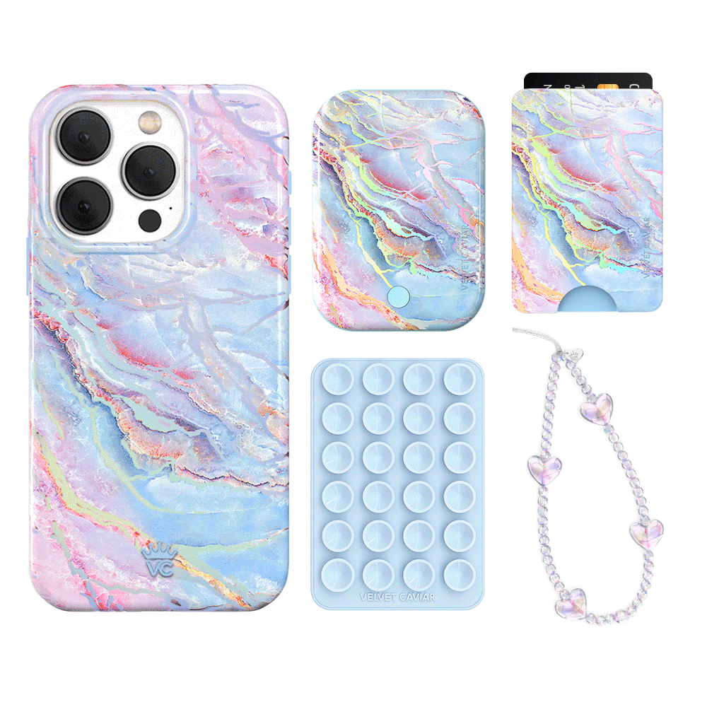 Holo Moonstone iPhone Case with Wallet - Stylish & Protective Phone Cover for iPhone 13/14/15 - Perfect for Everyday Use, Travel, and Shopping