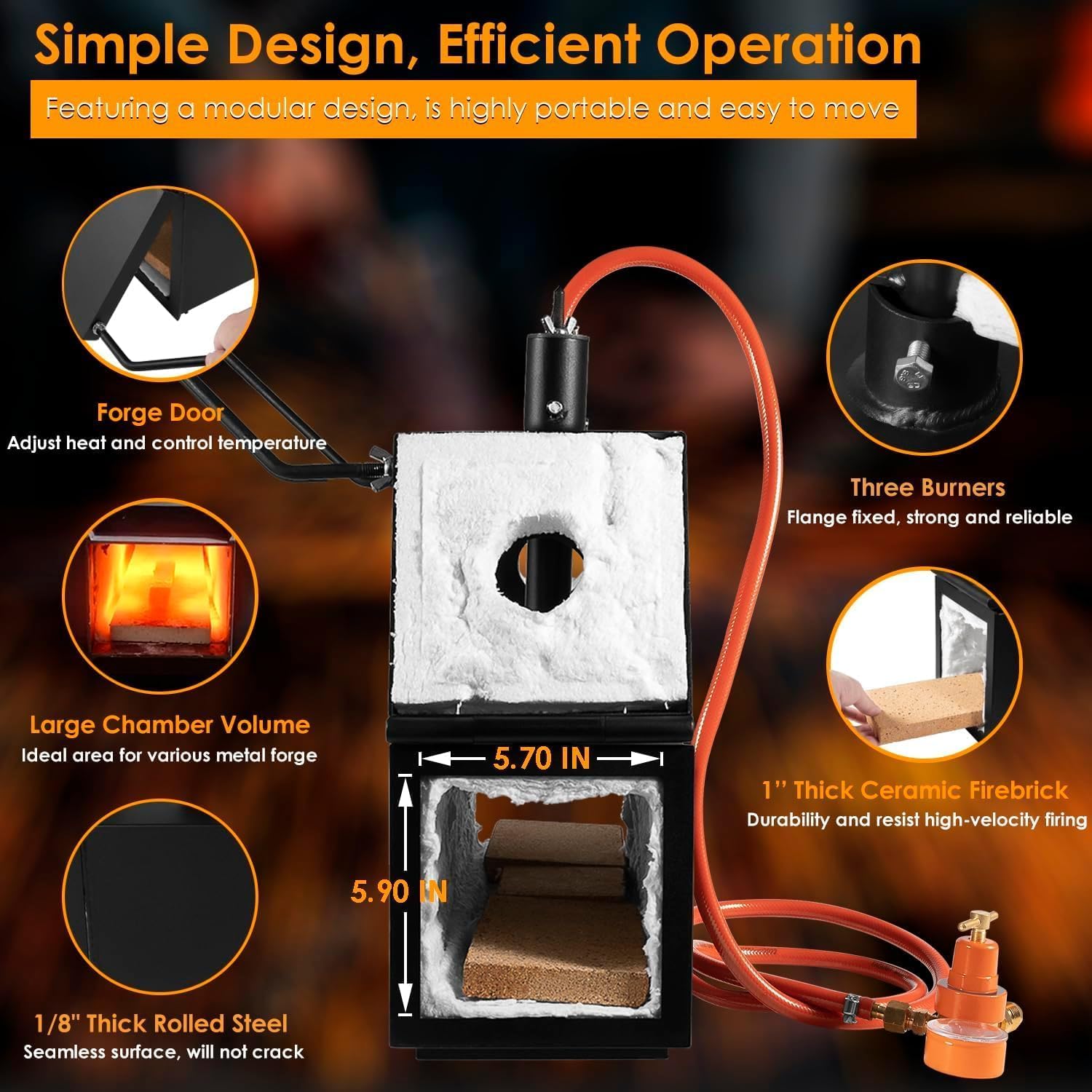 High-Temperature 2700℉ Propane Forge with 3 Burners - Large Square Blacksmith Gas Forge Kit with V-Bit Tongs & Leather Gloves - Perfect for Farrier Work, Knife Making, and Metal Tool Crafting - Ideal for DIY Blacksmithing, Jewelry Making, and Metalworking Projects