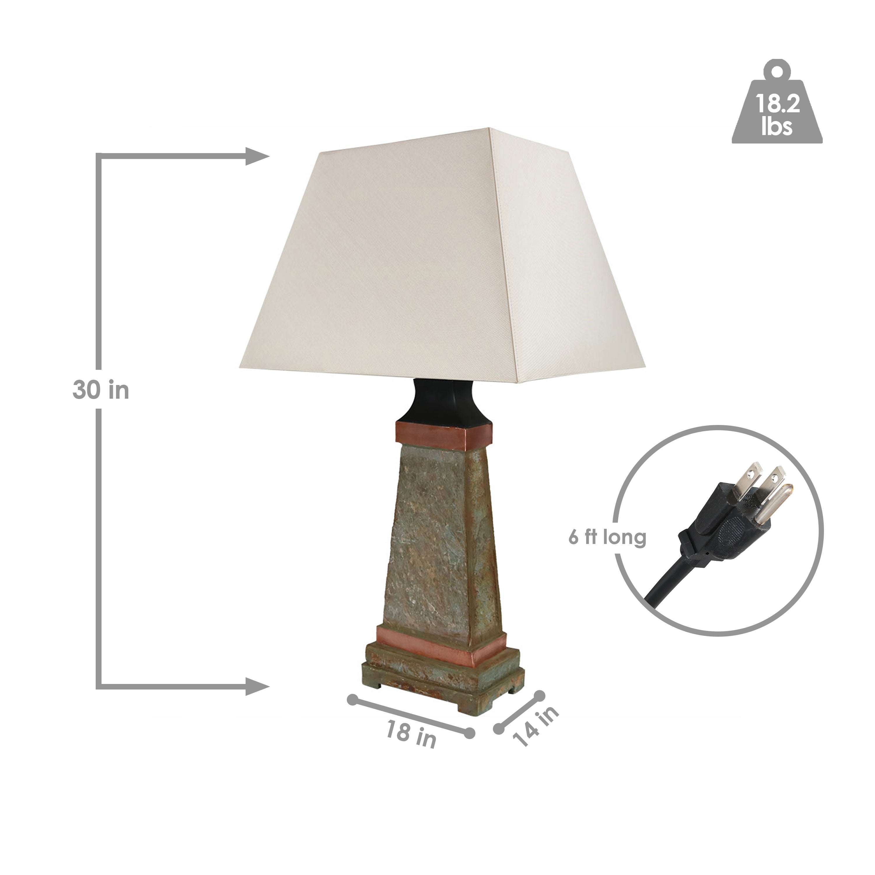 Sunnydaze Copper Trimmed Slate Outdoor Table Lamp - 30 Inch Height - Weather-Resistant Patio Lighting for Garden, Porch & Backyard Decor