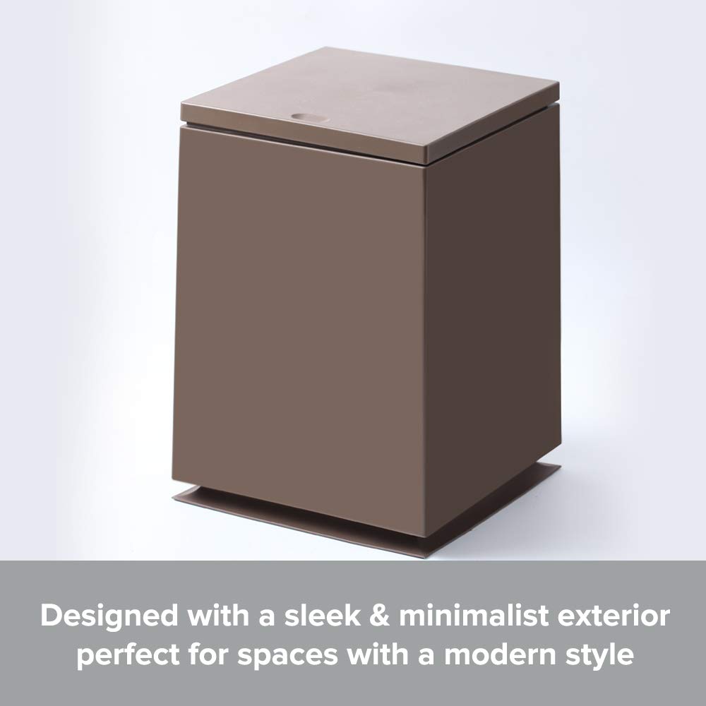 Modern Square Trash Can with Lid - 1.85 Gal/7L Pop Open Waste Basket - Brown Kitchen & Bathroom Garbage Bin - Push Top Design with Removable Liner - Perfect for Home, Office, Bedroom & Bathroom Use