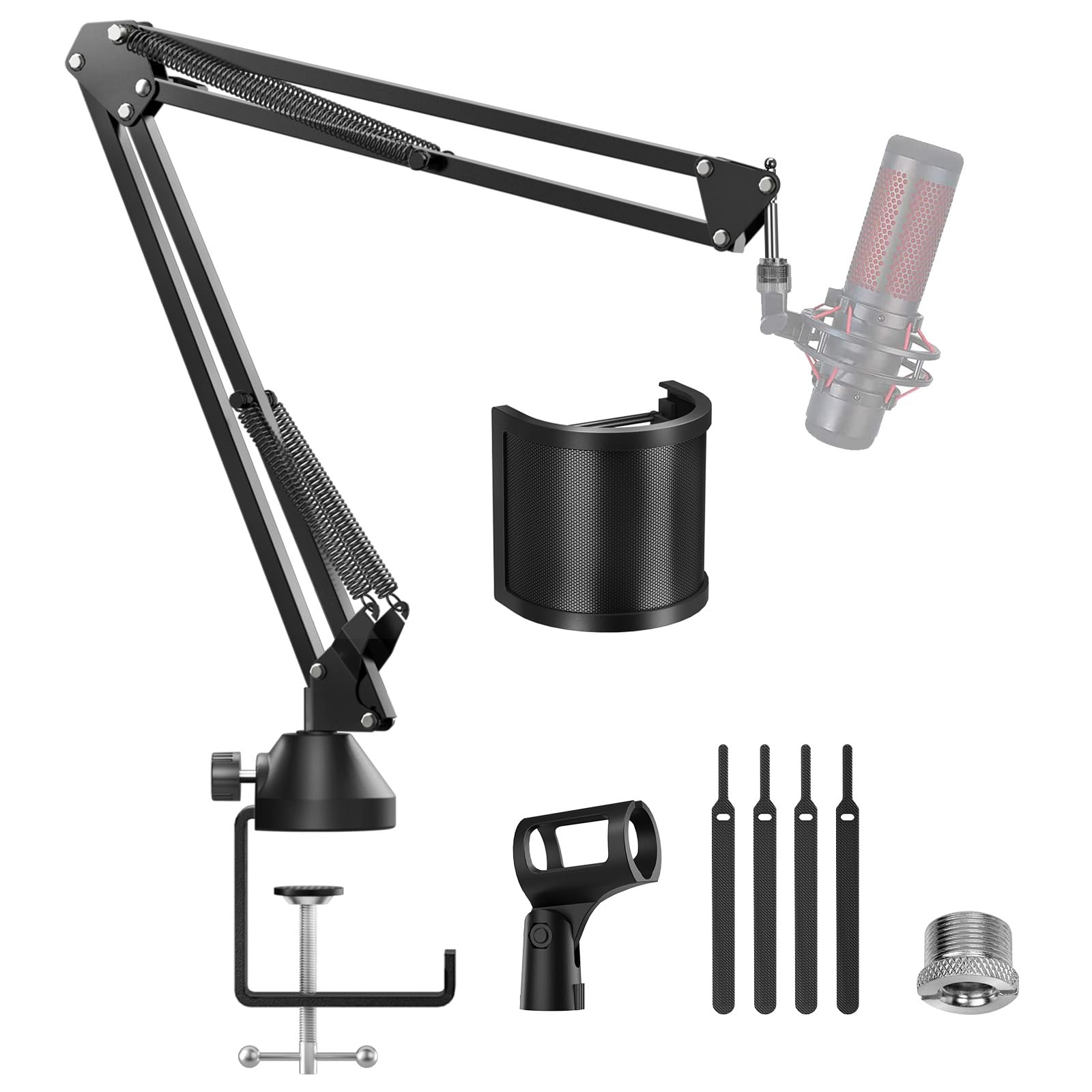 TONOR Microphone Boom Arm Stand - Adjustable Mic Arm with Extra-Large Pop Filter for HyperX QuadCast, Blue Yeti, Rode, Razer Seiren, Elgato Wave - Perfect for Podcasting, Streaming & Home Studio Recording (Model T10)