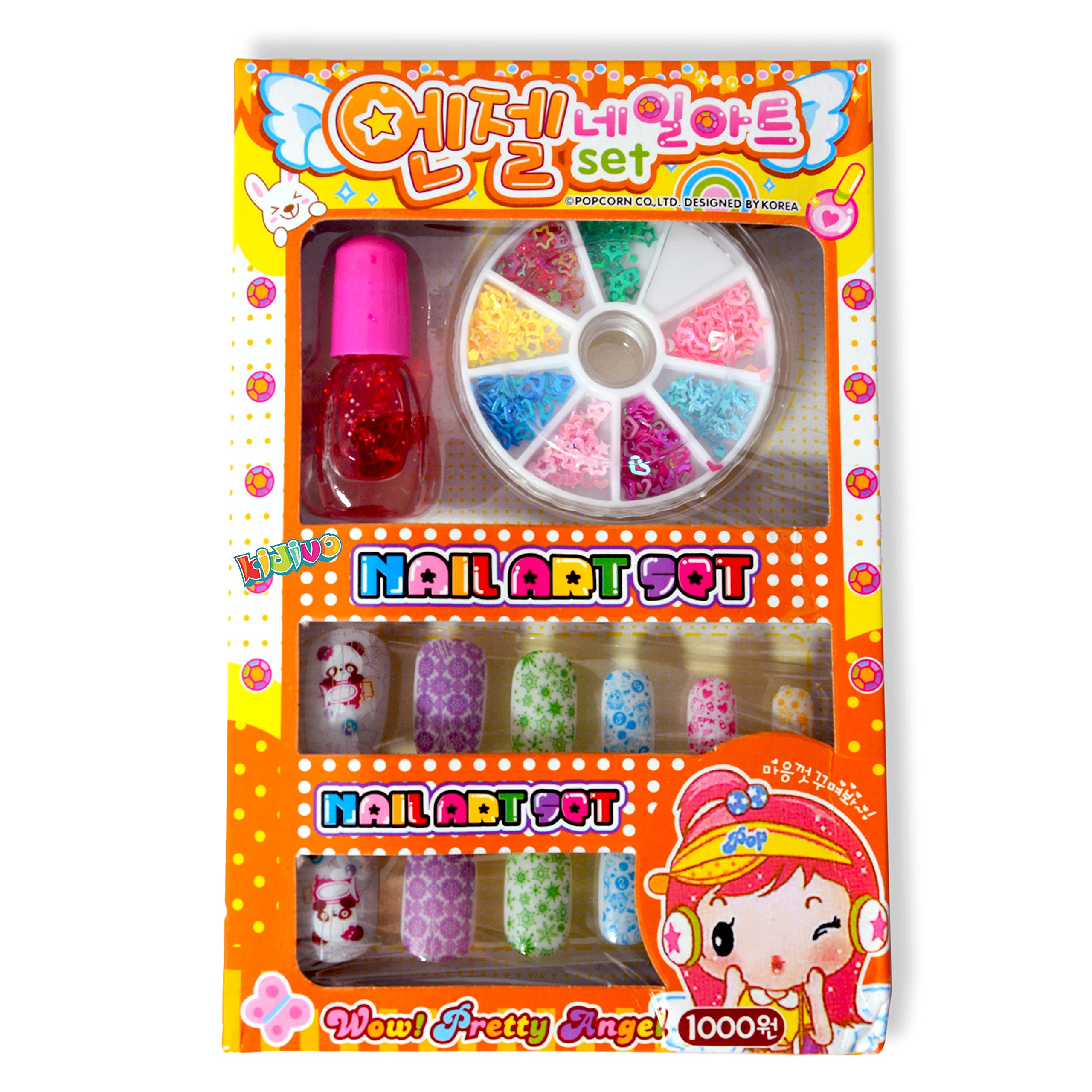 Kidivo Girls Artificial Play Nail Art Set - Colorful Fake Nails for Kids Birthday Party, Dress Up & Pretend Play - Perfect Gift for Girls Ages 5-12 (Multicolor, Pack of 1)