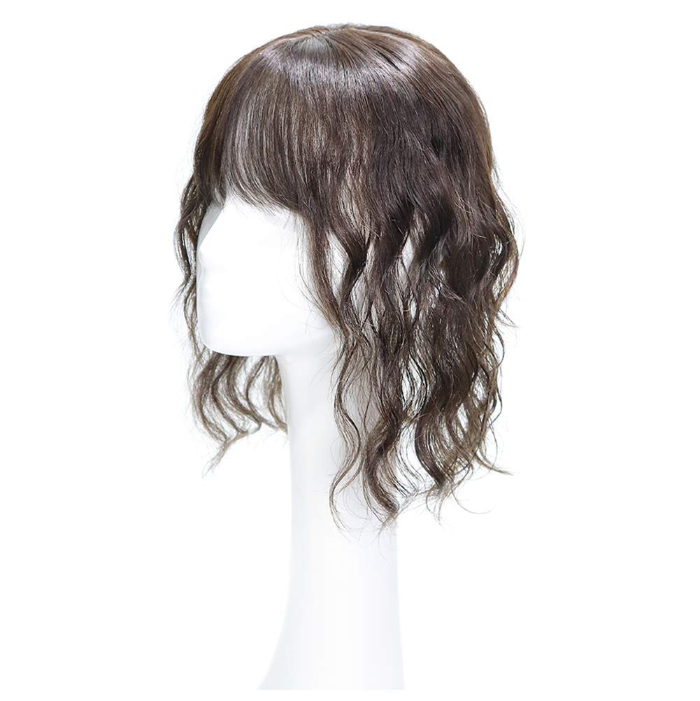 100% Human Hair Clip-In Topper - Seamless U-Shape Water Wavy Forehead Closure Wiglet (13x13cm, 35cm, Brown) - Perfect for Thinning Hair & Instant Volume - Great for Daily Wear, Parties & Special Occasions