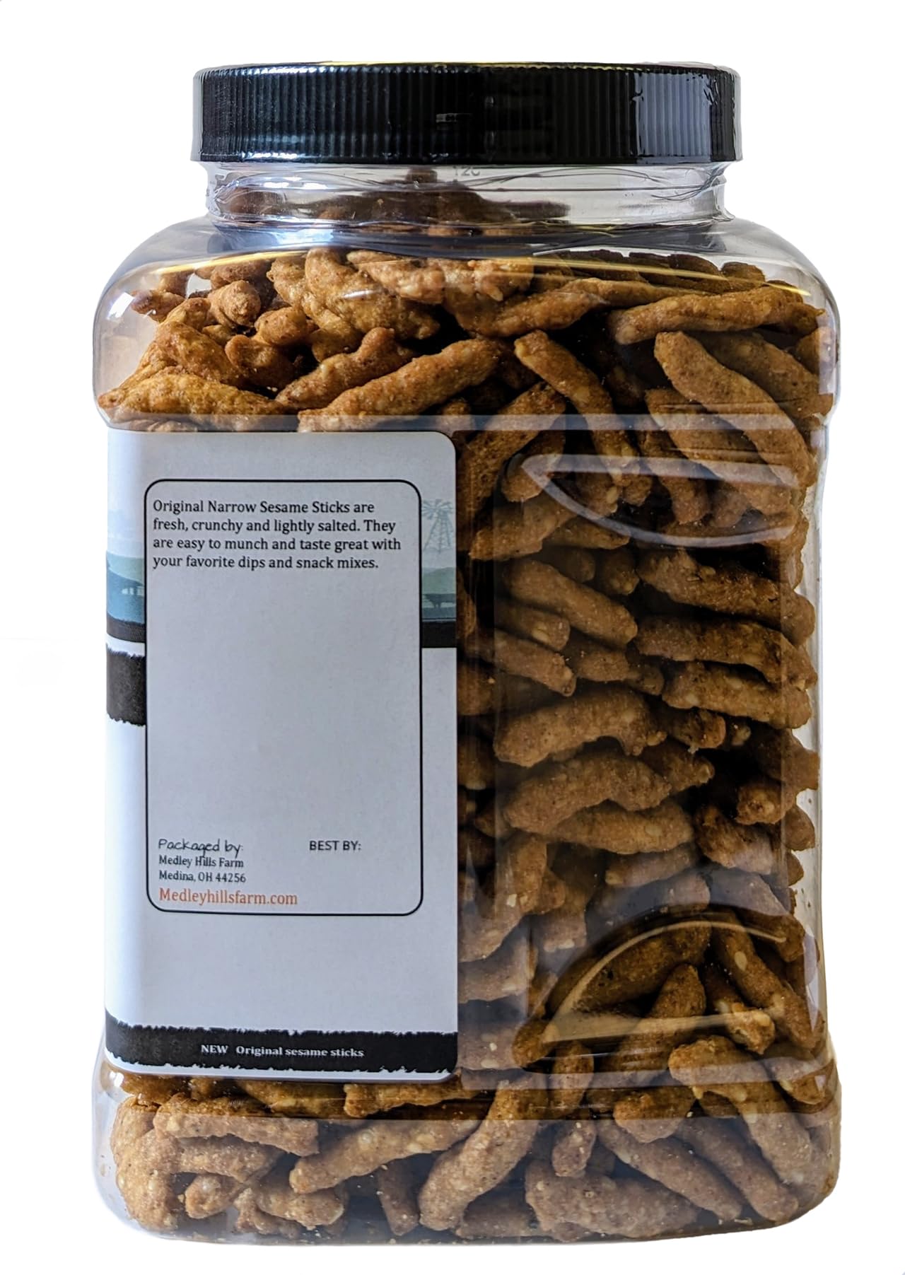 Medley Hills Farm Original Sesame Sticks 1 lb - Crunchy & Fresh Sesame Snacks in Reusable Container - Perfect for Midday Snacks, Office Treats & Healthy On-the-Go Snacking