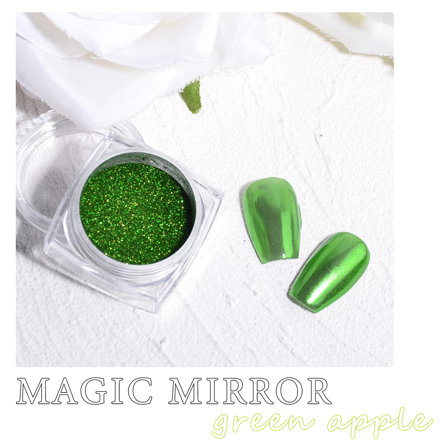 DSHIJIE Apple Green Mirror Chrome Nail Powder - Holographic Pigment for Nail Art, Manicure & Decoration - Perfect for Salon, DIY Nails & Special Occasions