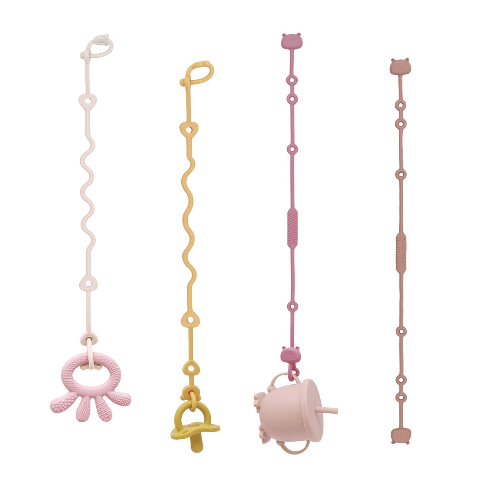 ALVABABY Silicone Pacifier Clips - BPA Free Baby Bottle Holder for High Chair & Car Seat - 4 Pack Bear Design - Perfect for Travel & On-the-Go Feeding