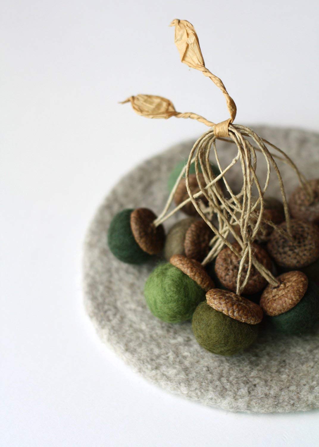 Handmade Felted Acorn Ornaments - Set of 10 Natural Pine Green Fall Decorations for Christmas Tree, Holiday Home Decor, and Seasonal Gift Giving
