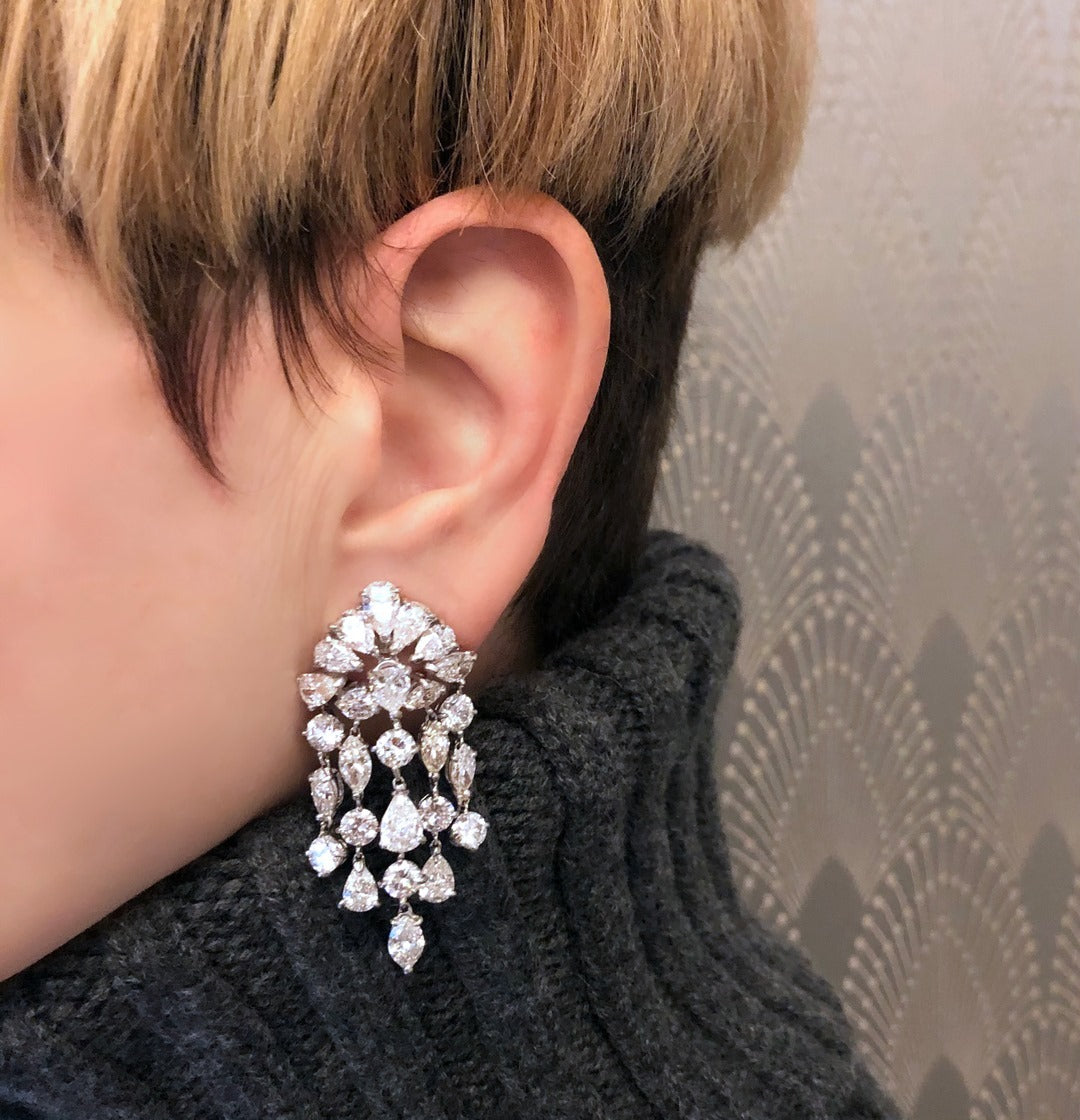 David Webb Diamond Waterfall Earrings - 14K Gold Dangle Drop Earrings for Women, Luxury Wedding & Evening Party Jewelry Gifts