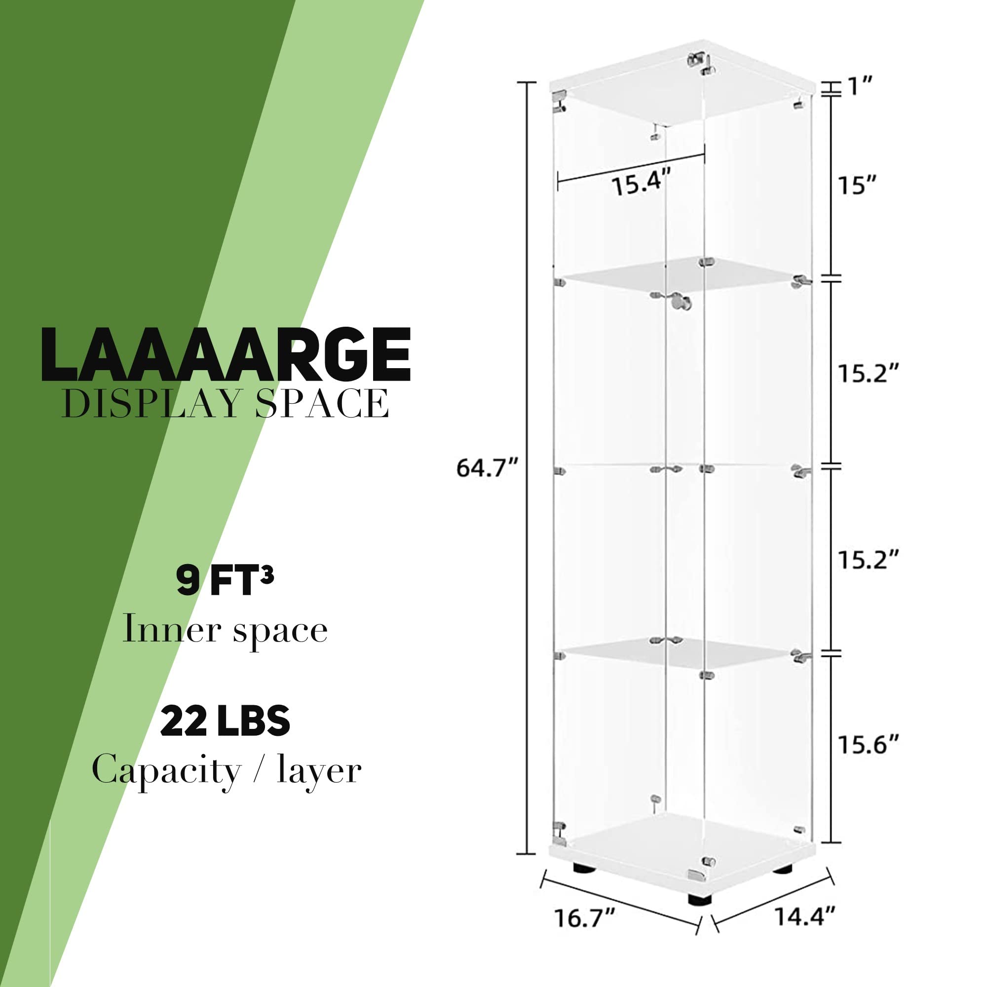 Beauty4U 4-Shelf Glass Display Cabinet - White Floor Standing Curio Cabinet for Living Room, Bedroom & Office - Quick Assembly Glass Bookshelf for Collectibles, Decor & Storage