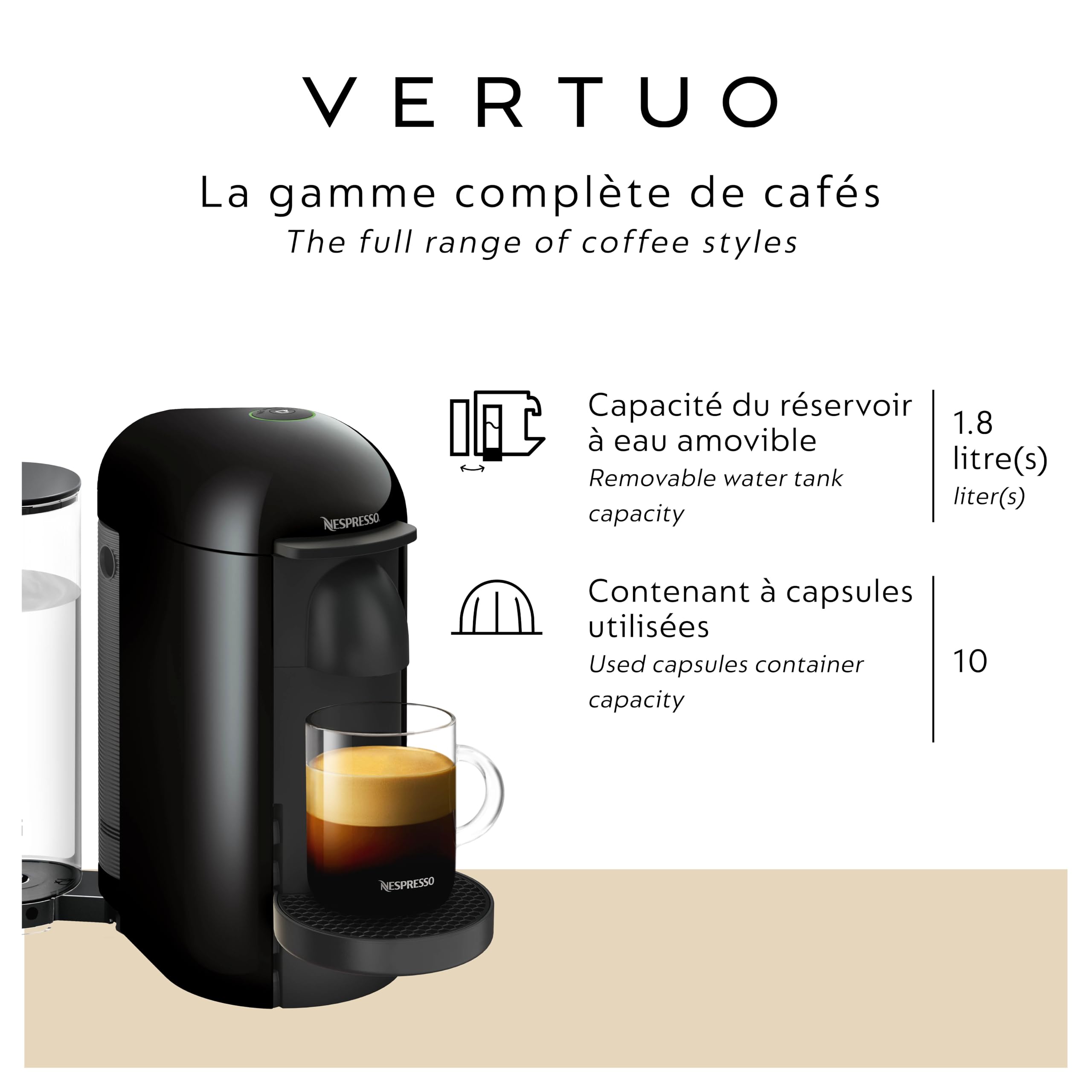 Breville Nespresso Vertuo Plus Coffee & Espresso Machine - Ink Black | Single-Serve Pod Brewer for Home & Office Use | Perfect for Espresso, Coffee & Latte Lovers