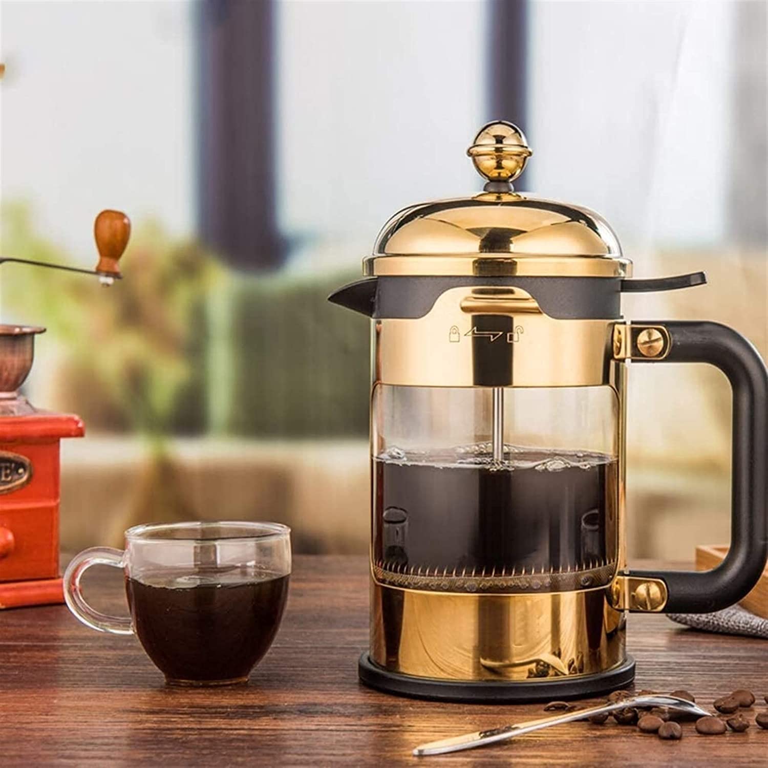 Premium French Press Coffee Maker - 304 Stainless Steel & Borosilicate Glass, BPA-Free, Heat Resistant, Easy to Clean - Perfect for Home, Office & Camping Coffee Brewing