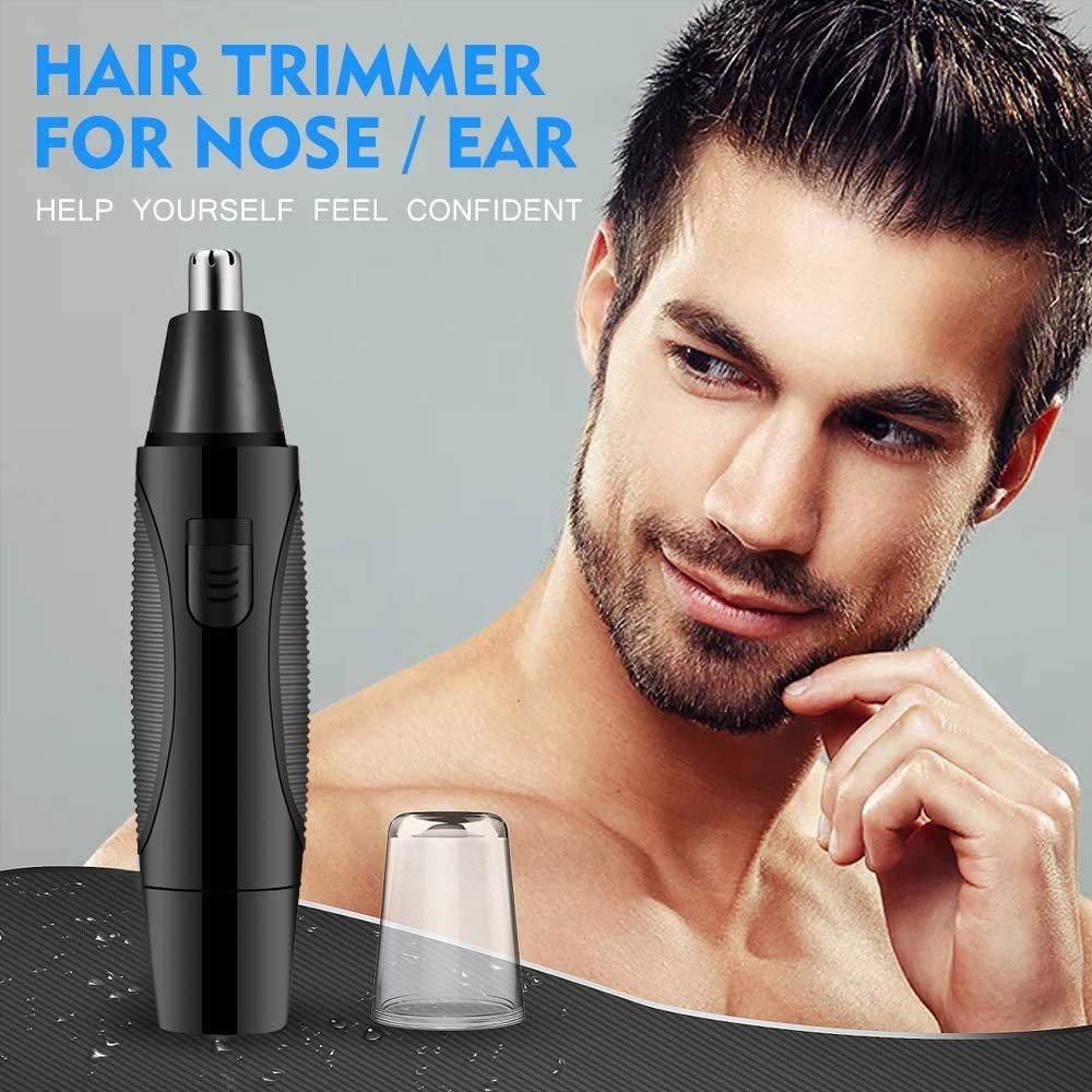 KouRy Painless Nose & Ear Hair Trimmer for Men & Women - Rechargeable Battery-Operated Facial Grooming Kit with Easy Clean Design (Black) - Perfect for Travel, Home Use & Personal Grooming