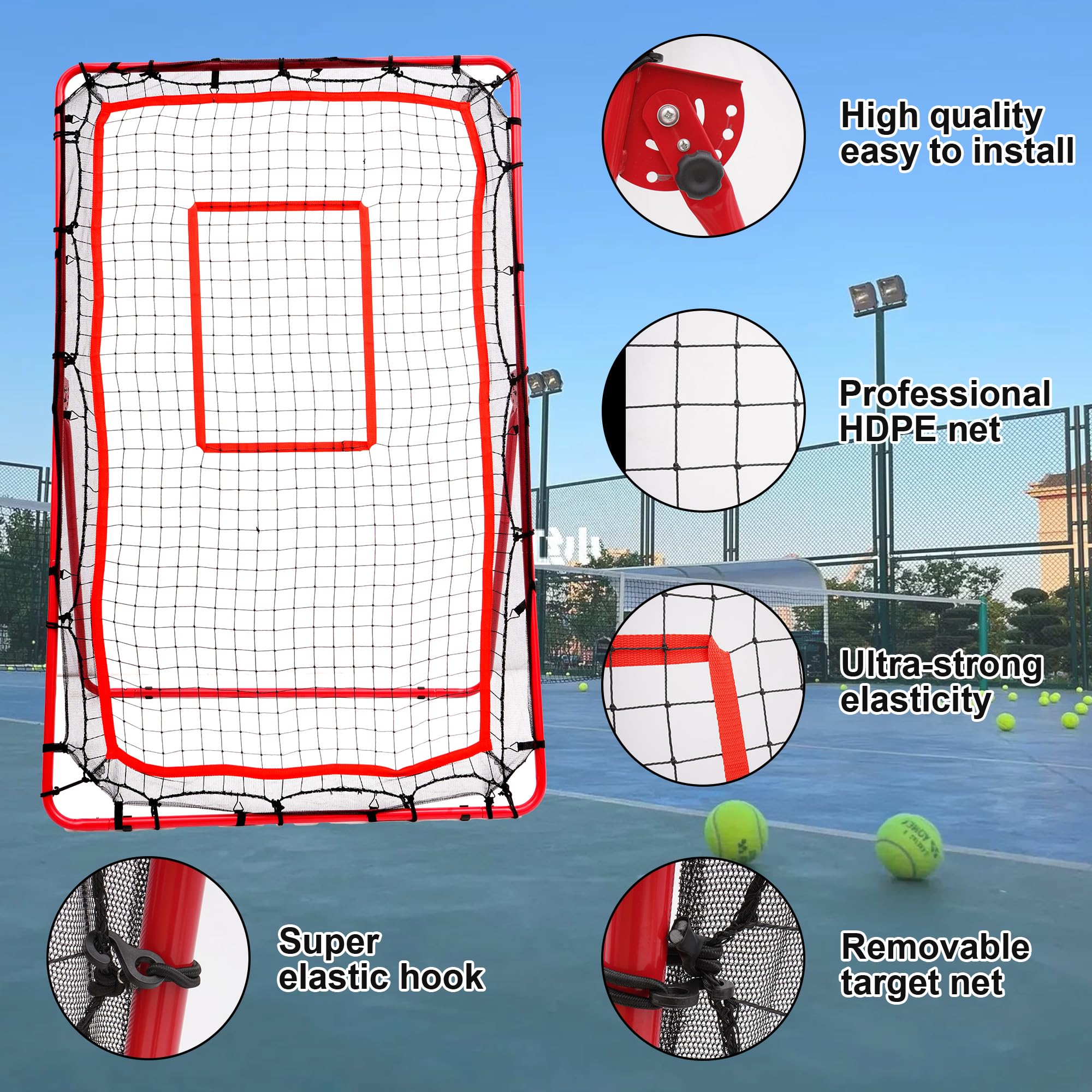 6ft x 4ft Multi-Purpose Sports Rebounder Net for Baseball, Softball, Volleyball, Lacrosse & Tennis Training - Durable Red Practice Net for Backyard, Field & Gym Use