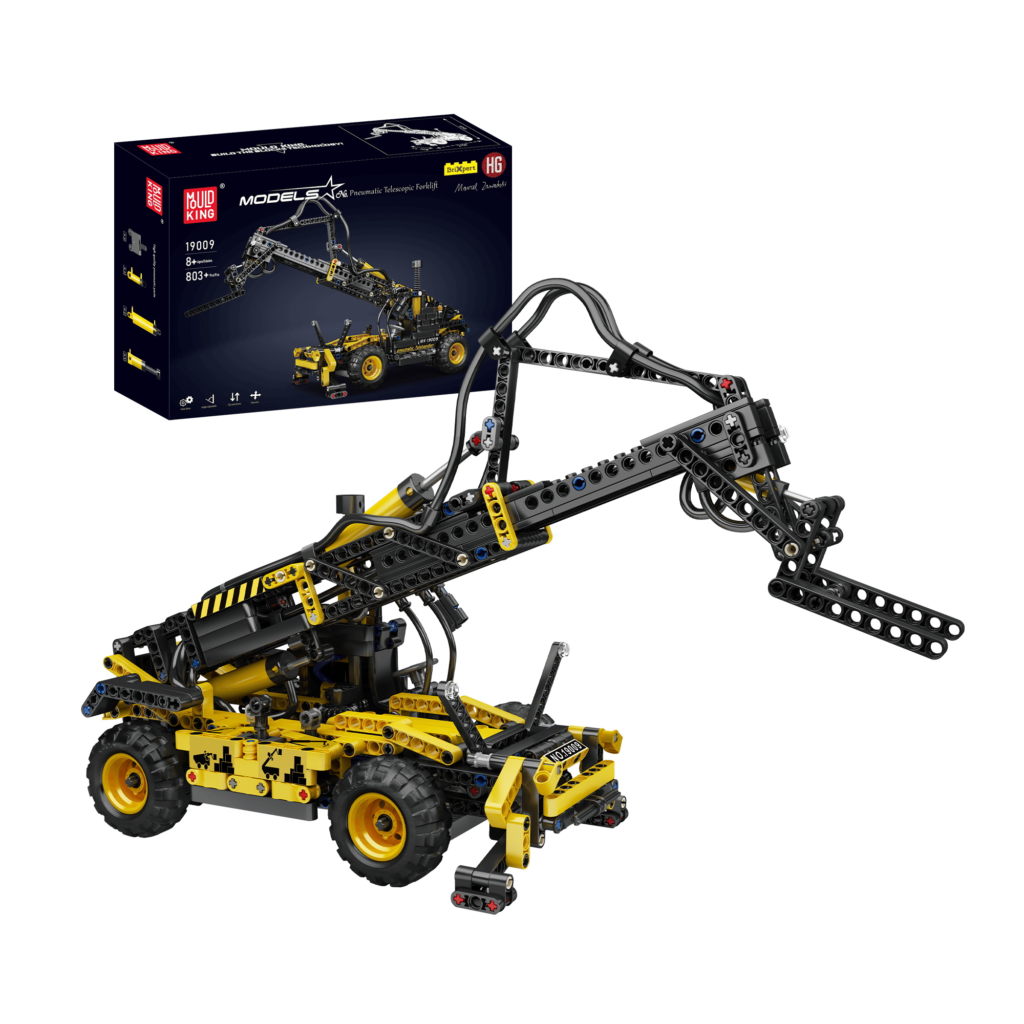 MOULD KING 19009 Pneumatic Forklift Building Blocks Toy Set - 803 PCS STEM Construction Kit for Kids & Adults | Educational Engineering Toy for Creative Play, Birthday Gifts & Classroom Activities