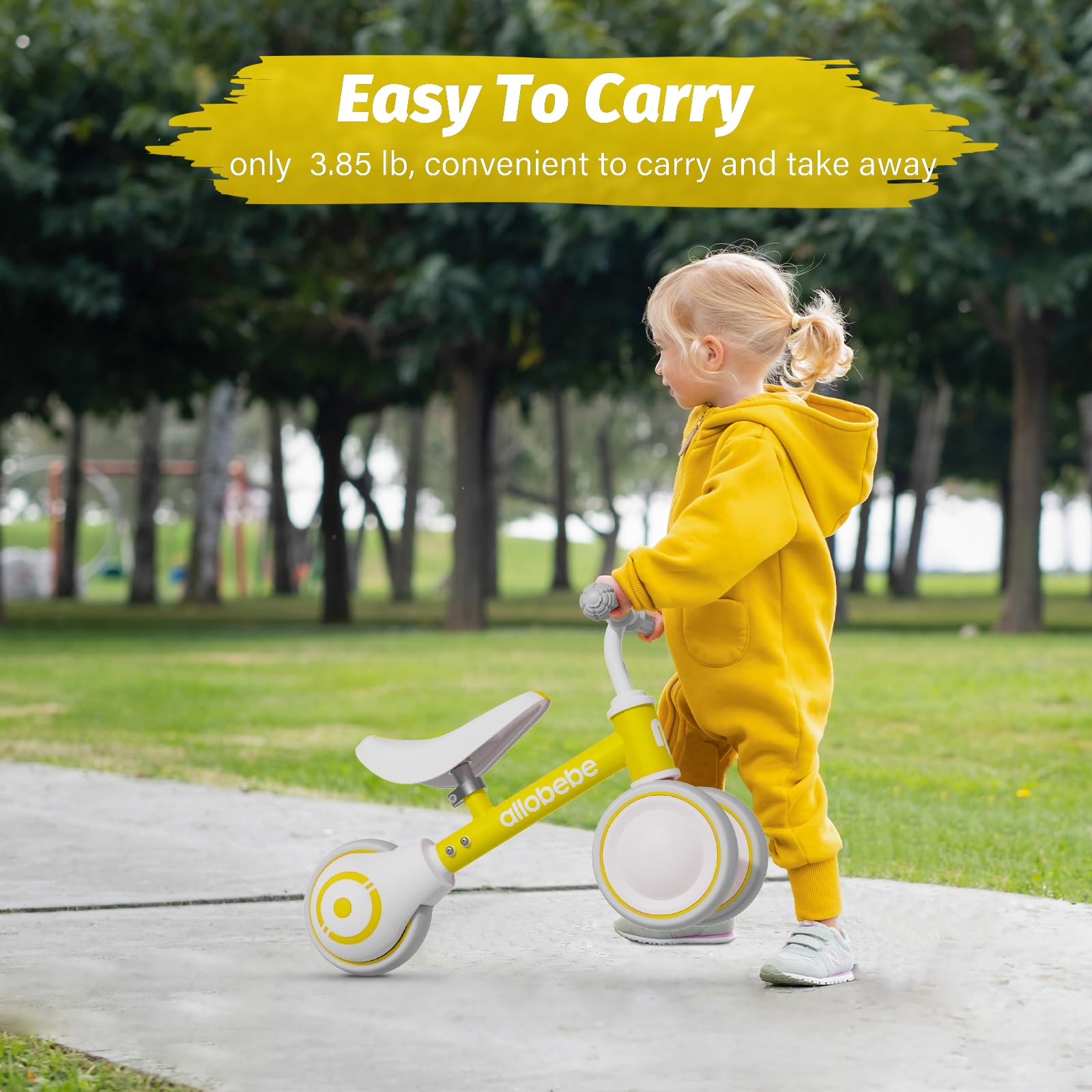 Allobebe Baby Balance Bike for Toddlers 12-36 Months - Adjustable Seat, Silent 3-Wheels Training Bike for 1 Year Old Girls & Boys - Perfect First Birthday Gift to Help Babies Learn Standing & Walking - Indoor & Outdoor Play, Park Rides, Backyard Fun