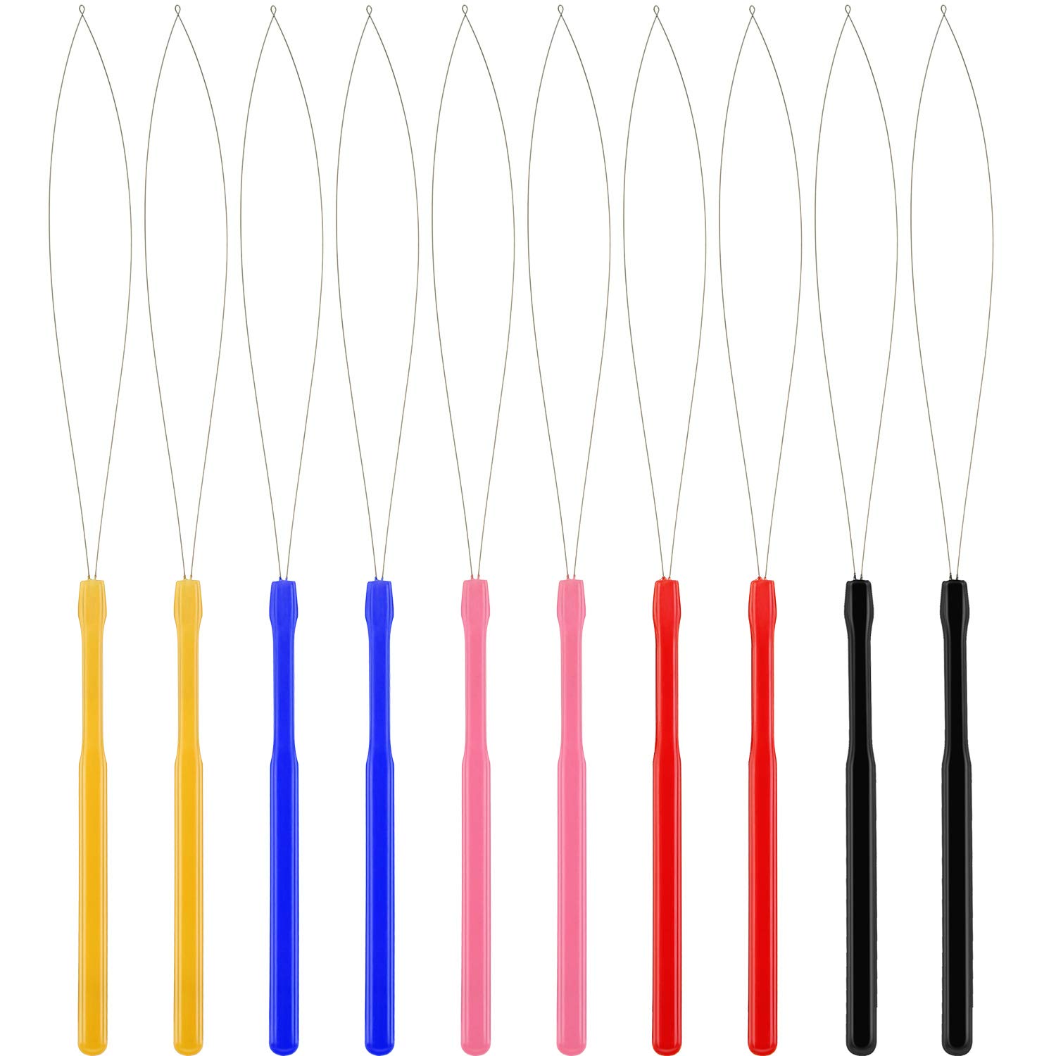 10 Pack Wooden Hair Extension Loop Needle Threader Pulling Hook Tool with Beads - Professional Hair & Feather Extension Kit (Multicolor) - Perfect for Salon Styling, DIY Hair Accessories & Costume Design