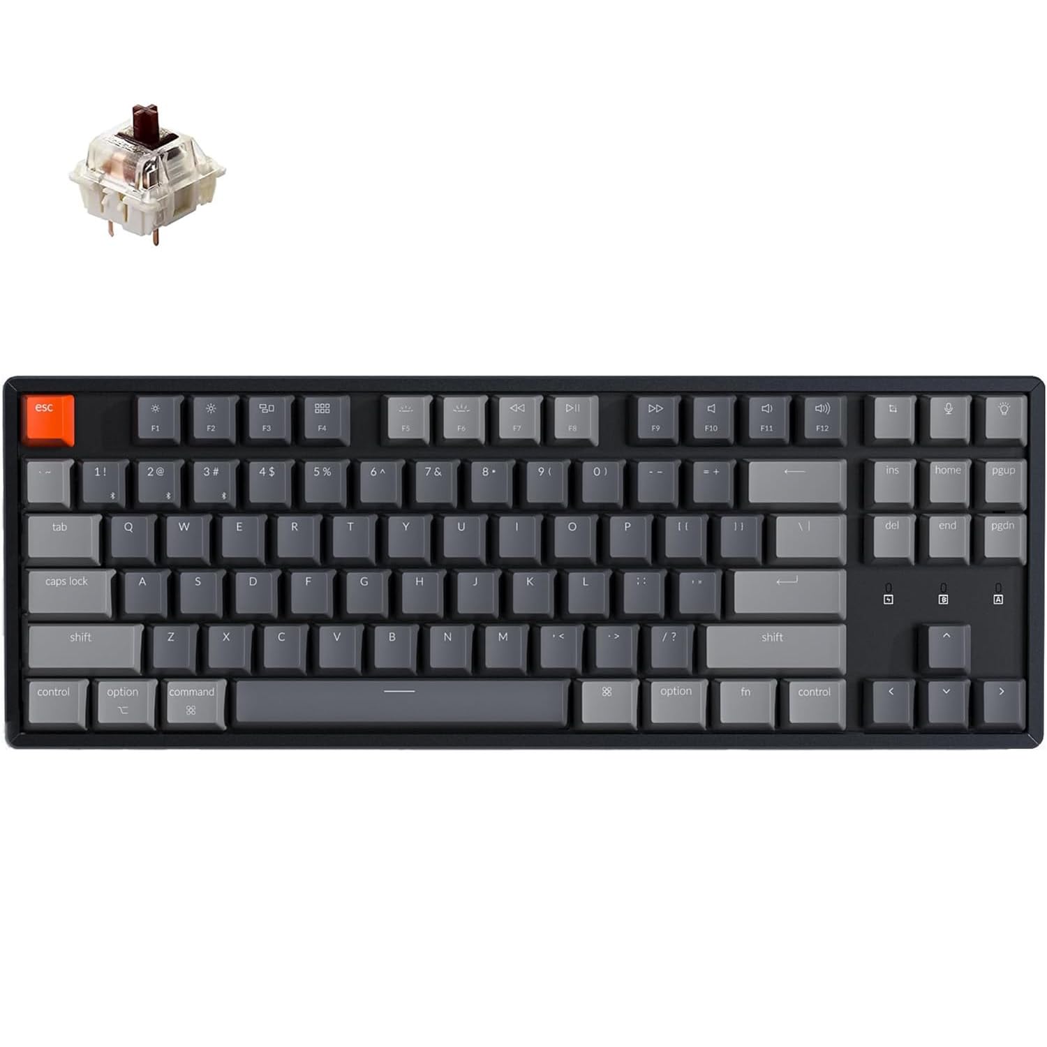 Keychron K8 Wireless Mechanical Keyboard - 87 Keys, 80% TKL Layout, Bluetooth/USB-C, RGB Backlit, Gateron G Pro Brown Switches, Aluminum Frame for Mac & Windows - Perfect for Gaming, Office & Typing