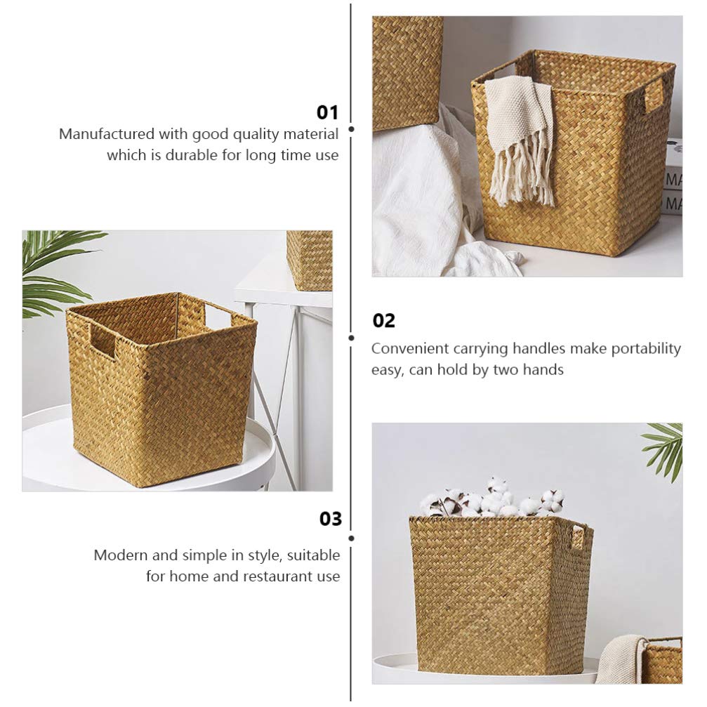 Hemoton Rattan Storage Basket - 1PC Multifunctional Woven Seagrass Organizer for Fruits, Flowers, Toys & Desk Topper | Perfect for Home, Office, Nursery & Gift Giving