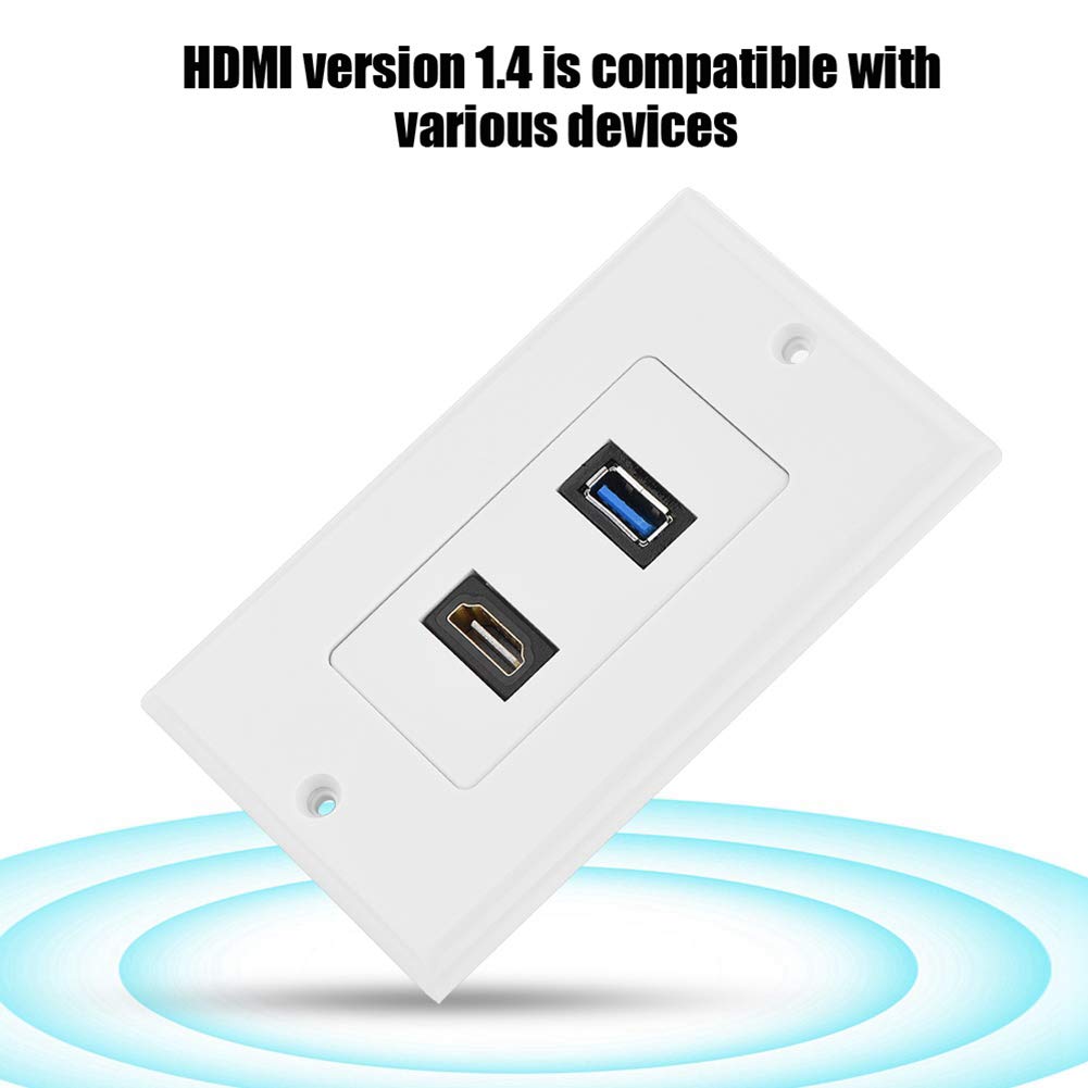 HDMI 1.4 & USB 3.0 Wall Plate Outlet Cover - White AV Jack Panel Mount Socket for Home Theater & Office Setup - High Speed Data Transfer & 4K Video Support