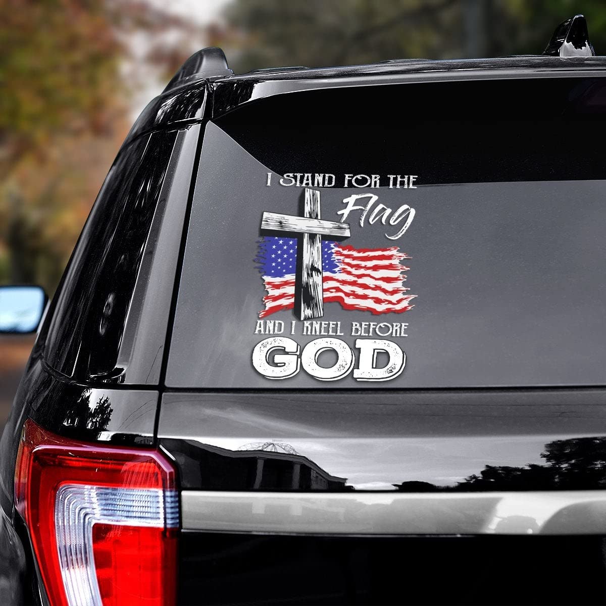 Cross Jesus Car Sticker - I Stand for The Flag and Kneel Before God Vinyl Decal - Transparent Bumper Sticker for Car Window or Rear - Perfect Gift for God and Jesus Lovers - Ideal for Cars, Trucks, and SUVs