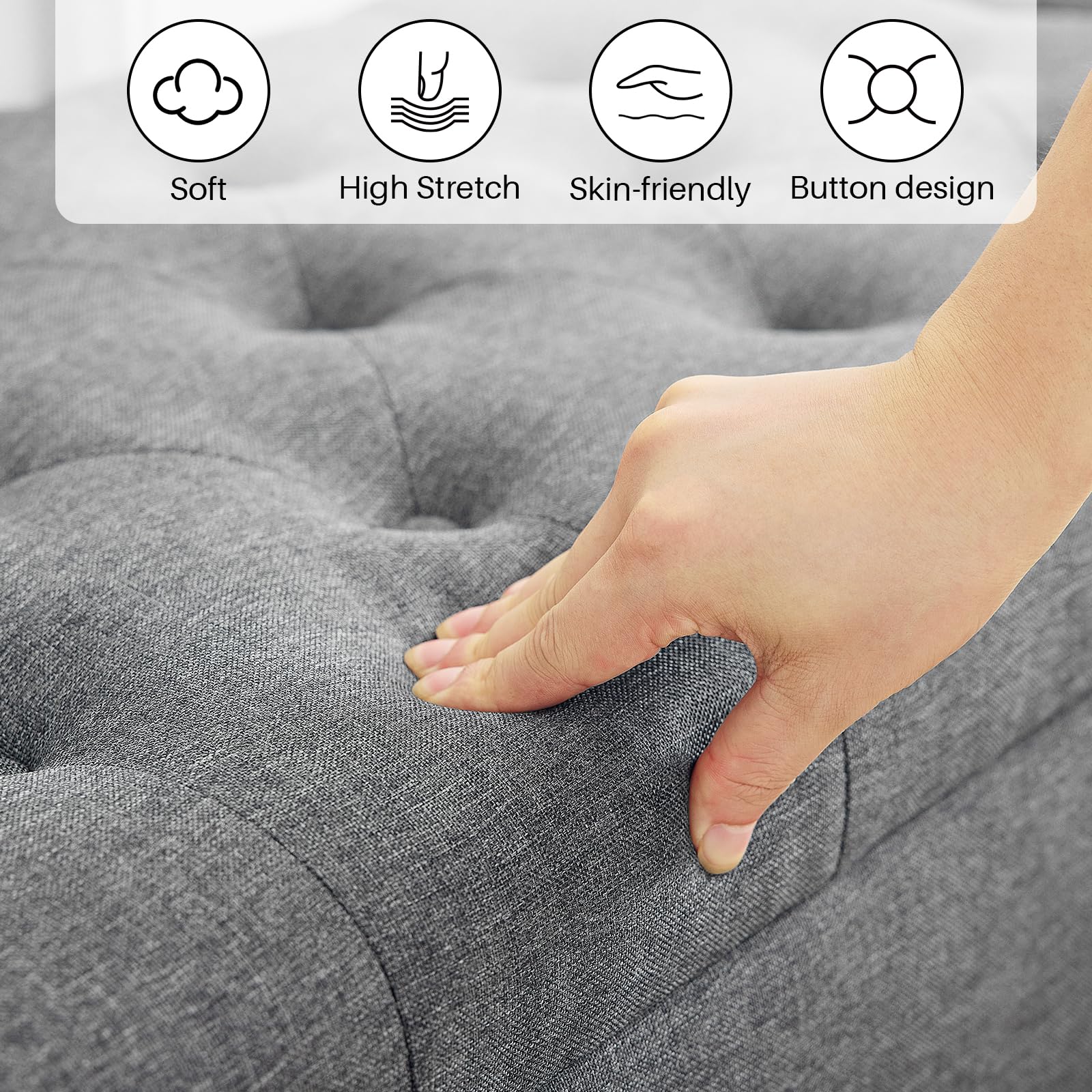 Redlife Storage Ottoman Bench - 19 x 48 x 16.5 Inch Button Tufted Bedroom Bench with 400LBS Capacity, Multi-Functional Storage Ottoman for Bedroom, Living Room & Entryway (Gray) - Perfect for Small Space Organization, Extra Seating & Home Decor