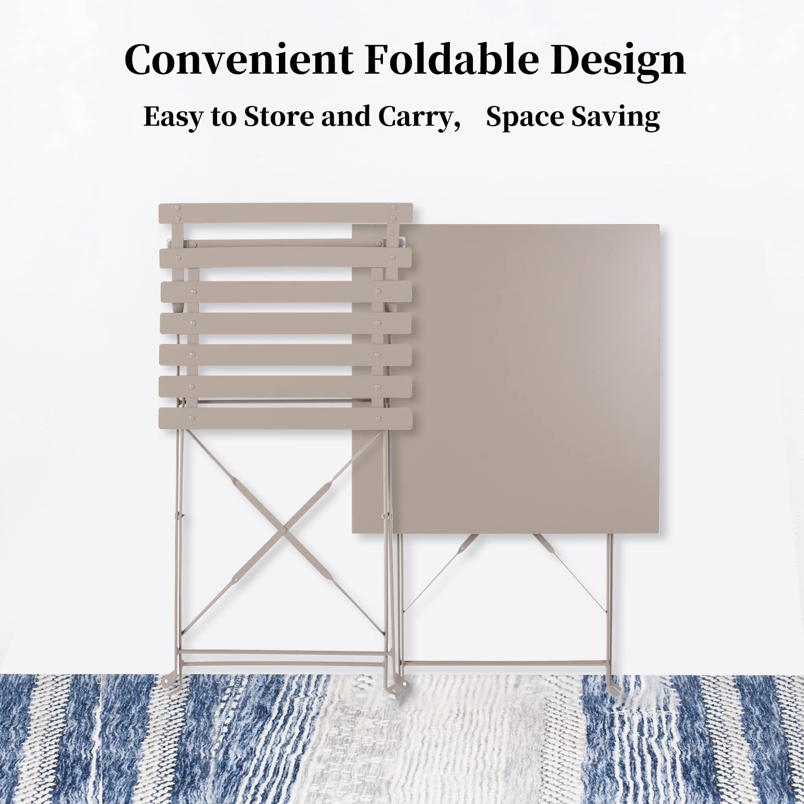 3Pcs Patio Bistro Set - Foldable Outdoor Furniture with 1 Table & 2 Chairs for Patio, Garden, Balcony, Backyard (Taupe) | Perfect for Small Spaces, Outdoor Dining & Relaxing