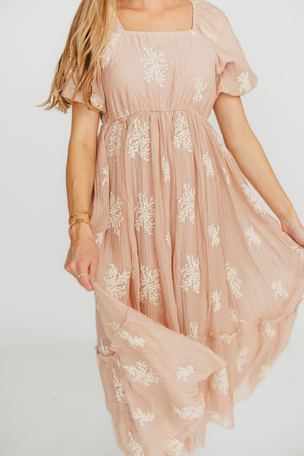 Hallie Embroidered Maxi Dress in Blush Pink - Bump Friendly Maternity Dress with Inclusive Sizing (S-3XL) | Perfect for Weddings, Baby Showers & Summer Vacations