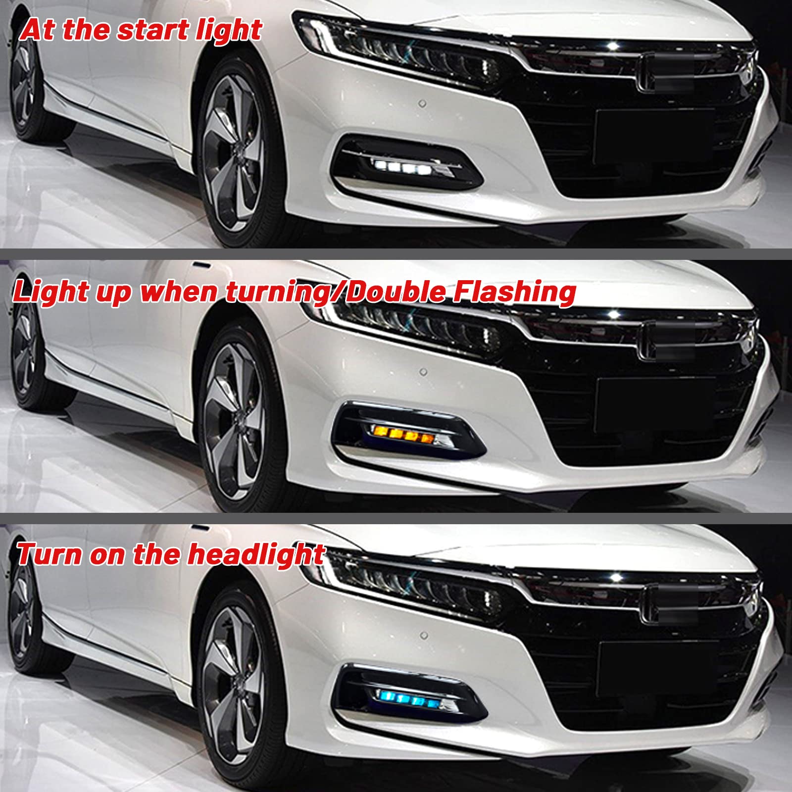 Switchback White/Amber/Blue DRL Front Daytime Running Lights with Sequential Turn Signals for 2018-2020 Honda Accord LX EX Sport EX-L Touring - Upgrade Your Fog Lights for Enhanced Visibility & Style (Perfect for Night Driving & Custom Car Mods)