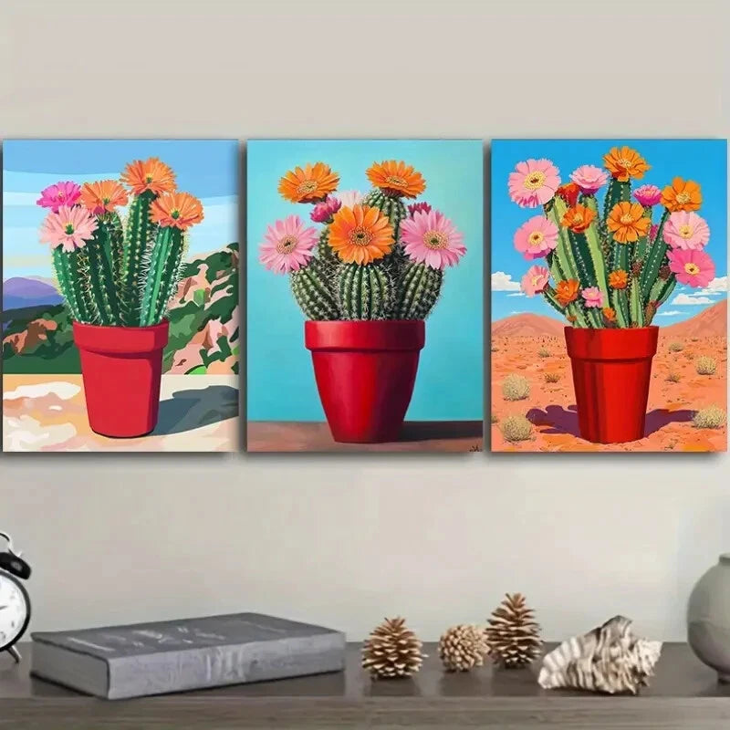 3-Piece Cactus Plant Art Print Poster Set - Metal Print Wall Decor Ready to Hang - Perfect for Living Room, Bedroom & Office Decor