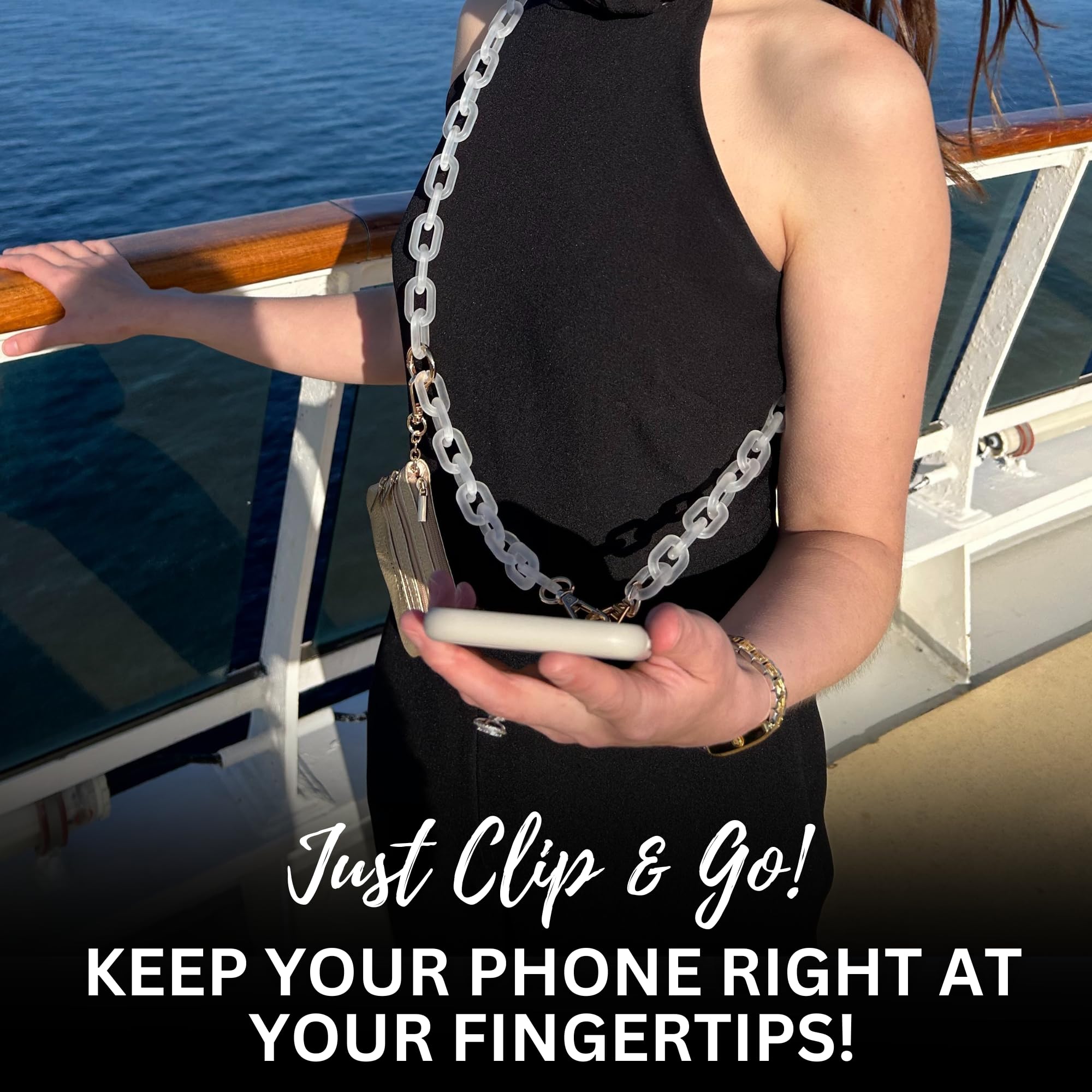Clip and Go Stylish Phone Lanyard Crossbody with Wallet for Women – Adjustable Gold Pouch Chain Strap, Hands-Free Carrying for Shopping, Travel, and Daily Use