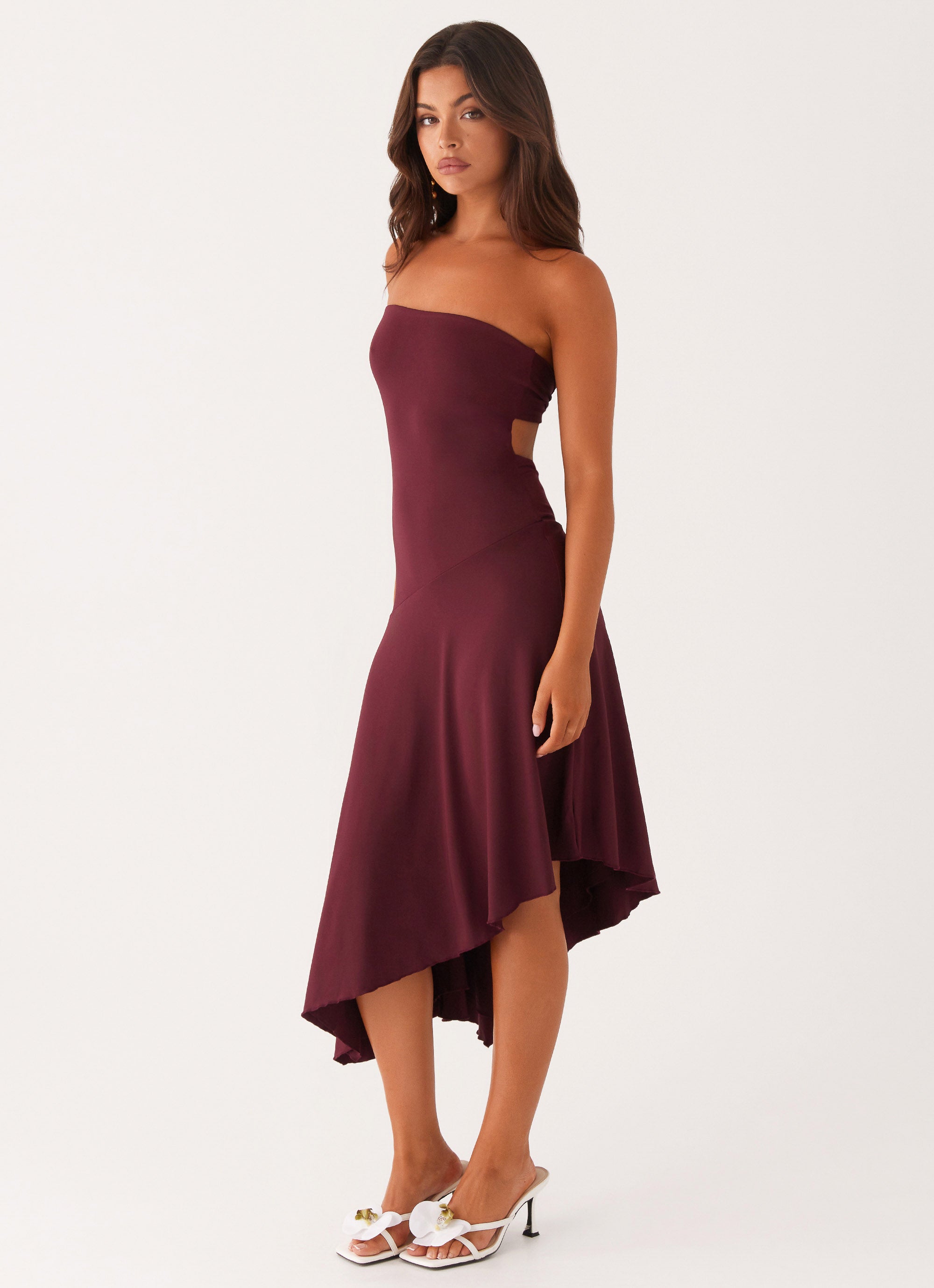 Juliana Midi Dress - Elegant Mulberry Floral Print Summer Dress for Women | Perfect for Beach Vacations, Garden Parties & Date Nights
