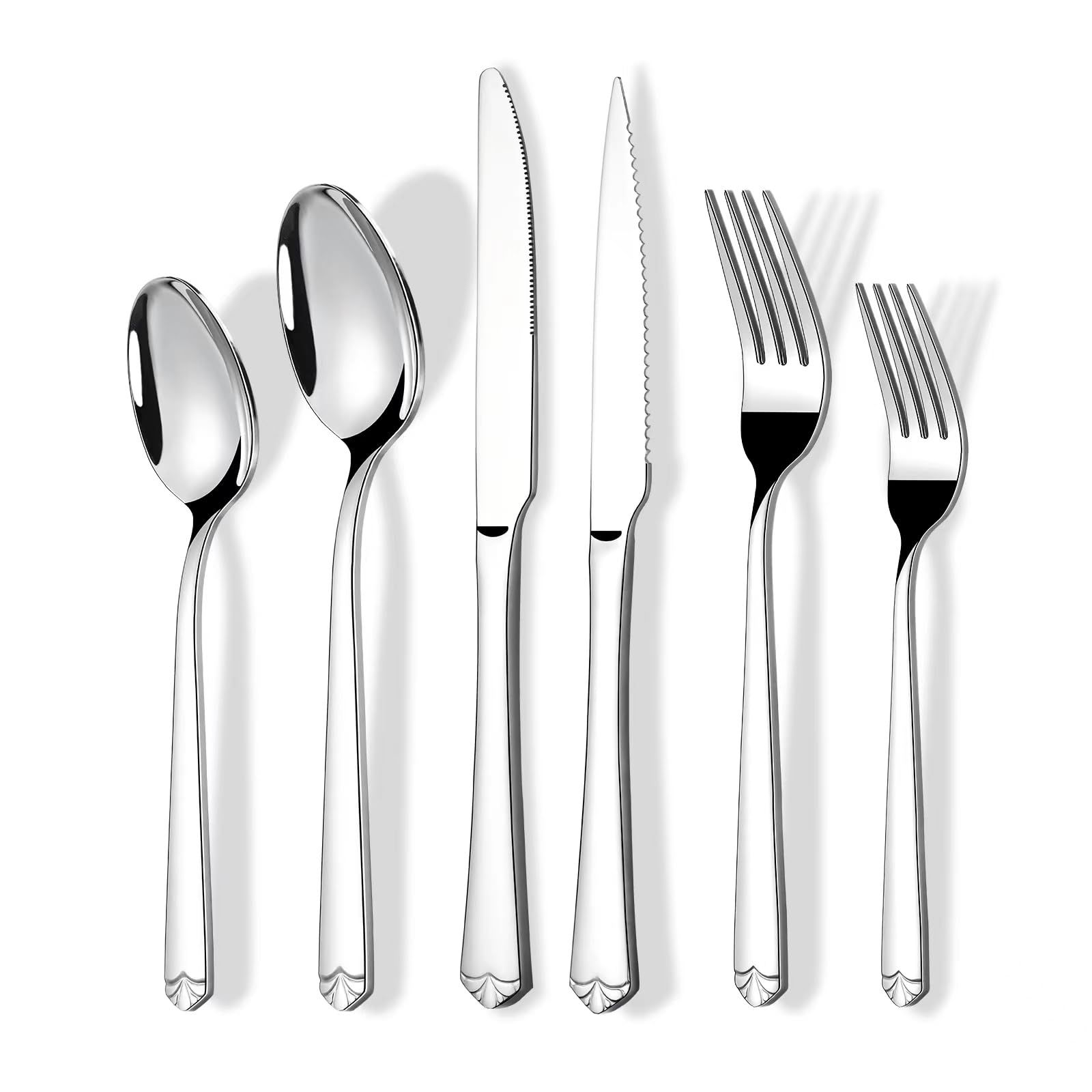 24-Piece Stainless Steel Silverware Set for 4 - Premium Mirror Polished Flatware Set with Steak Knives, Forks & Spoons | Food-Grade Dishwasher Safe Cutlery | Perfect for Dinner Parties, Restaurants & Everyday Dining