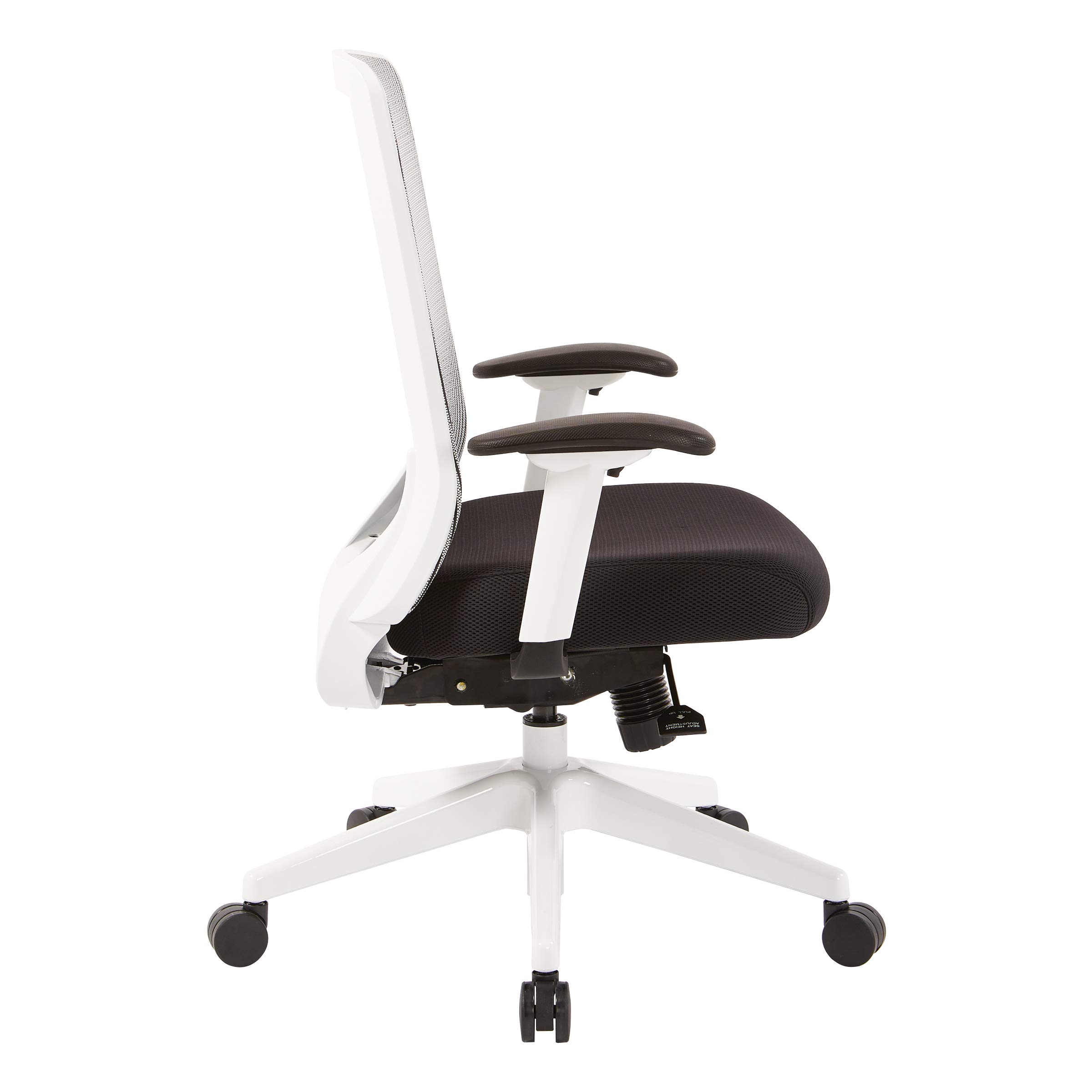 Space Seating 521 Series Ergonomic High Back Mesh Office Chair - Adjustable Height Arms, Seat Slider & Tilt Function - White & Black - Perfect for Home Office, Gaming & Workspace Comfort