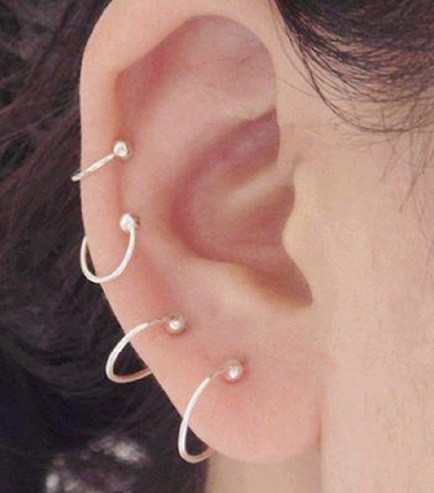 20G Sterling Silver Ball Bead Sleeper Tiny Hoop Earrings - Dainty Tragus Cartilage Nose Rings & Septum Piercing Huggie Hoops - Perfect for Everyday Wear, Minimalist Jewelry & Gift Giving