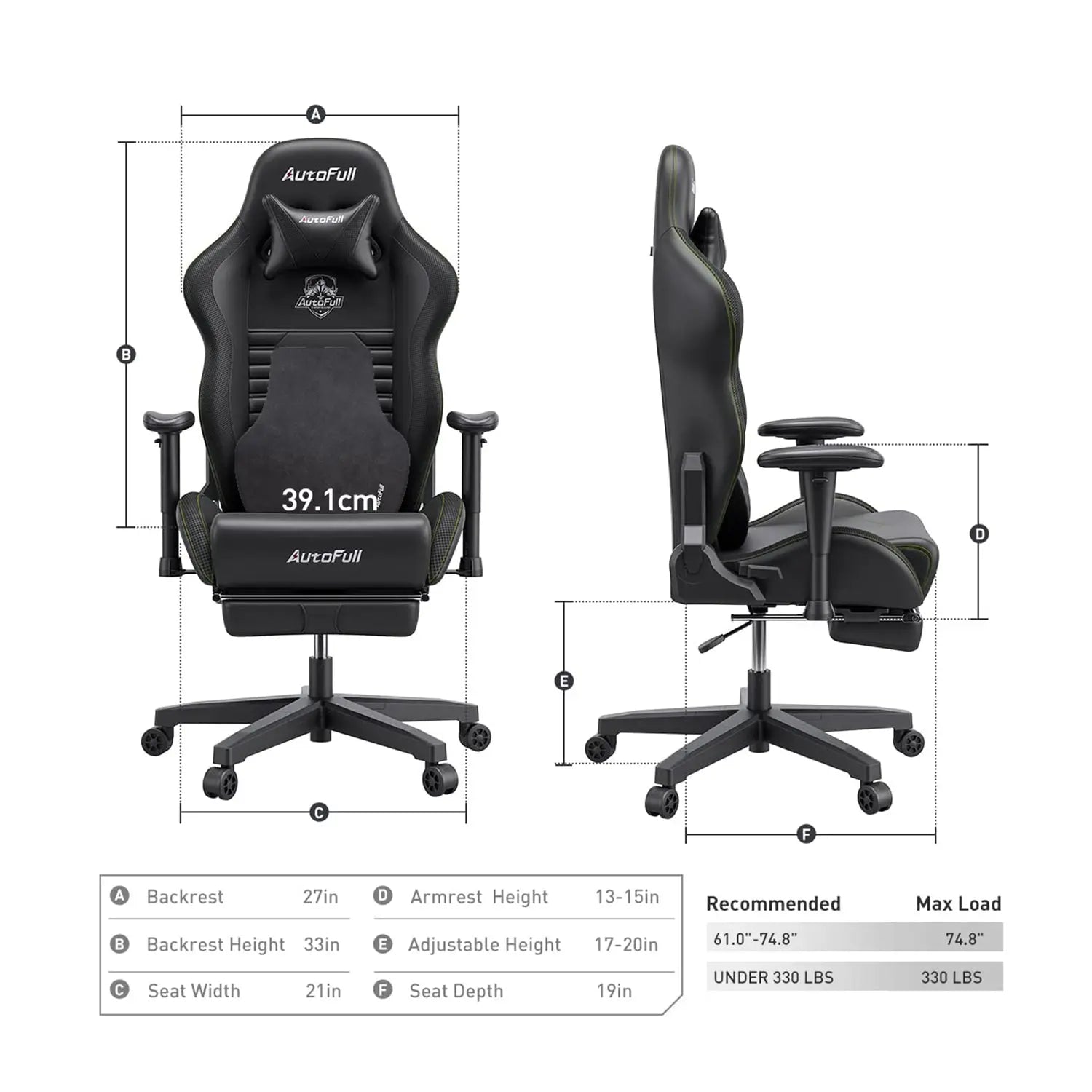 AutoFull C3 Ergonomic Gaming Chair with Adjustable Lumbar Support - Comfortable Racing Style Computer Chair for PC Gamers & Office Workers, Perfect for Long Gaming Sessions & Home Office Use