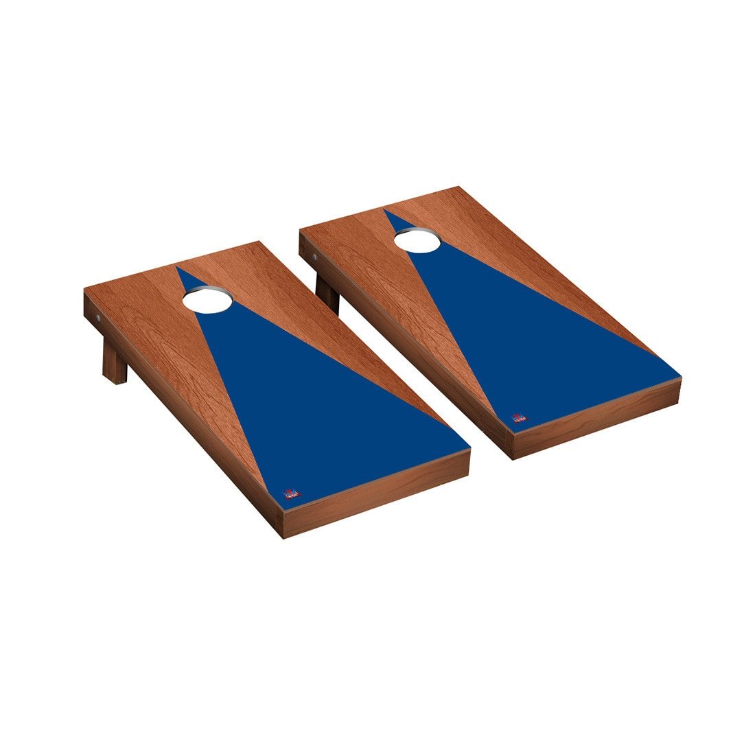Premium Rosewood Stained Triangle Cornhole Game Set - Classic Blue Outdoor Bean Bag Toss for Backyard Parties, Tailgating & Beach Games